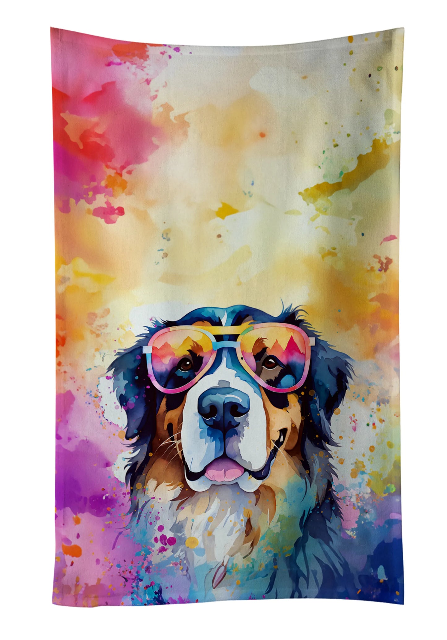 Dog Lover Kitchen Towel - Absorbent Cotton Dish Towel with Hippie Dog Design