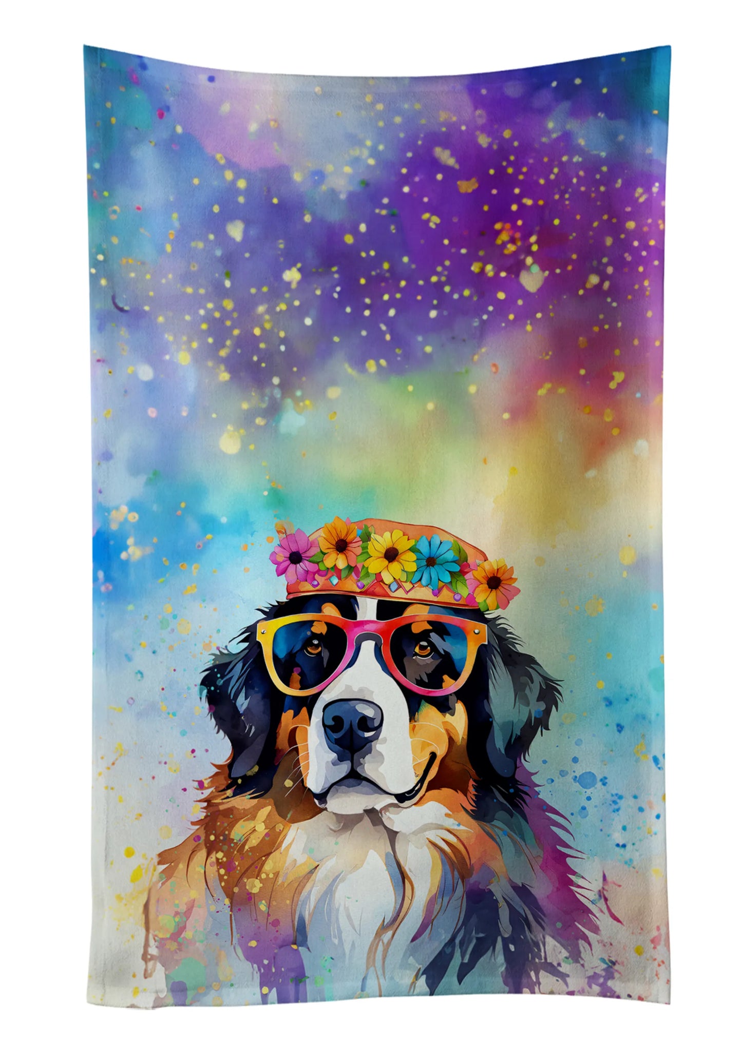 Dog Lover Kitchen Towel - Absorbent Cotton Dish Towel with Hippie Dog Design