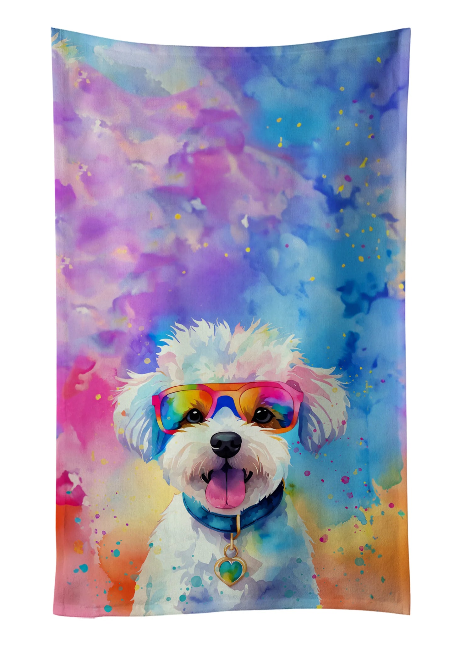 Dog Lover Kitchen Towel - Absorbent Cotton Dish Towel with Hippie Dog Design