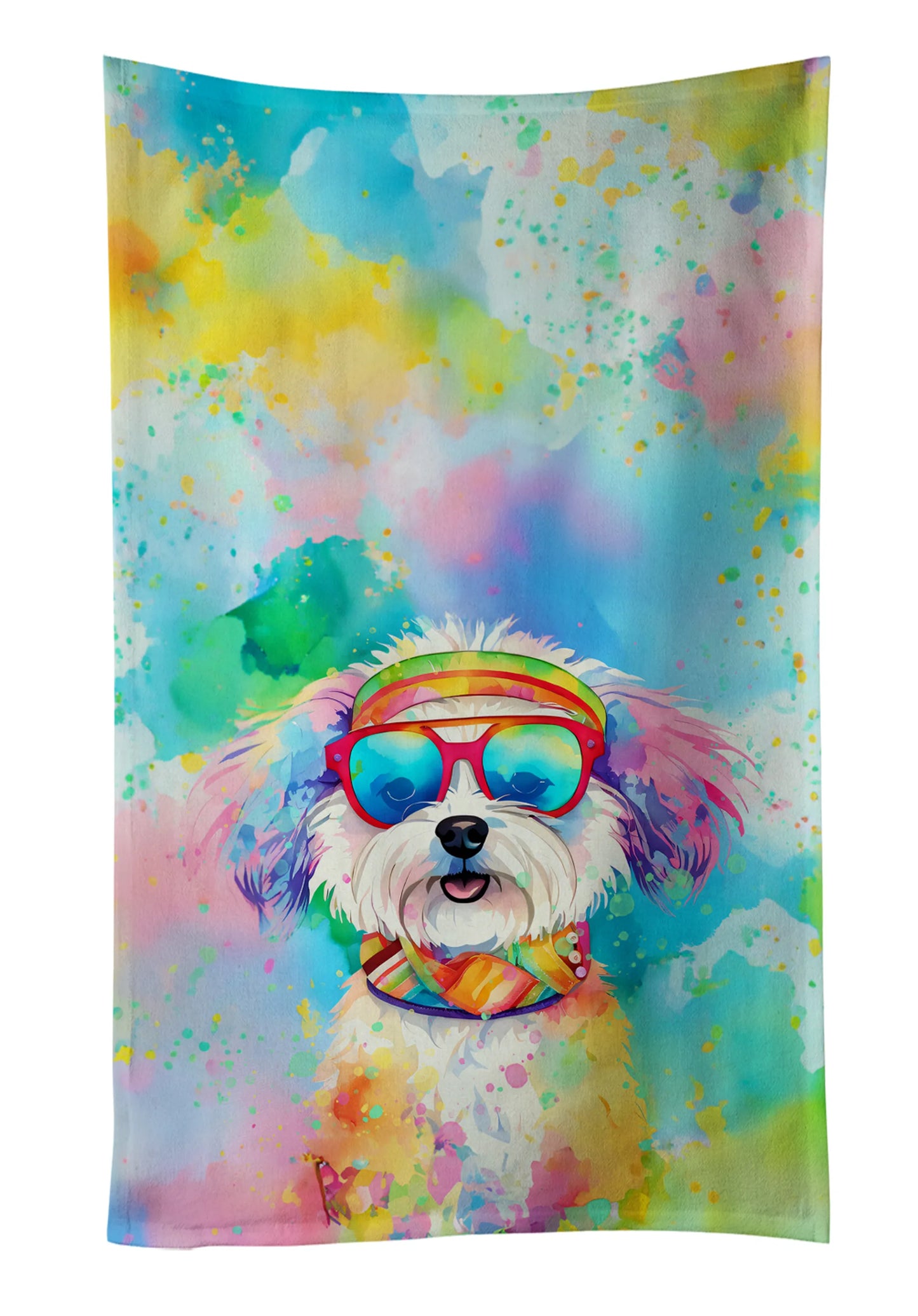 Dog Lover Kitchen Towel - Absorbent Cotton Dish Towel with Hippie Dog Design