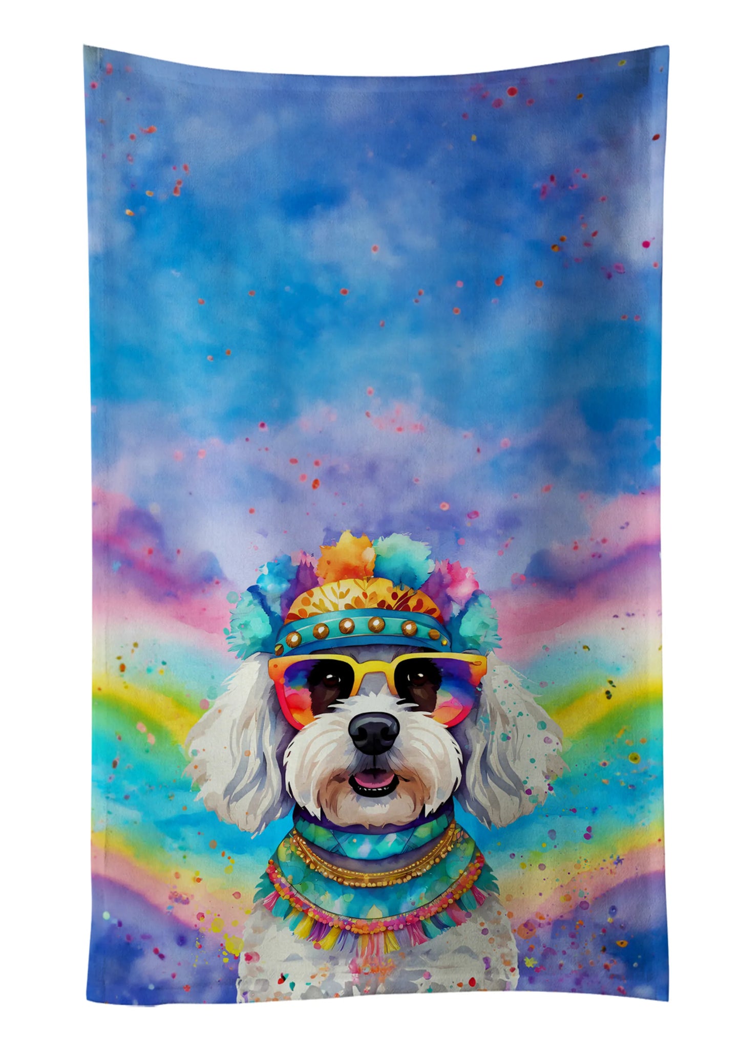 Dog Lover Kitchen Towel - Absorbent Cotton Dish Towel with Hippie Dog Design