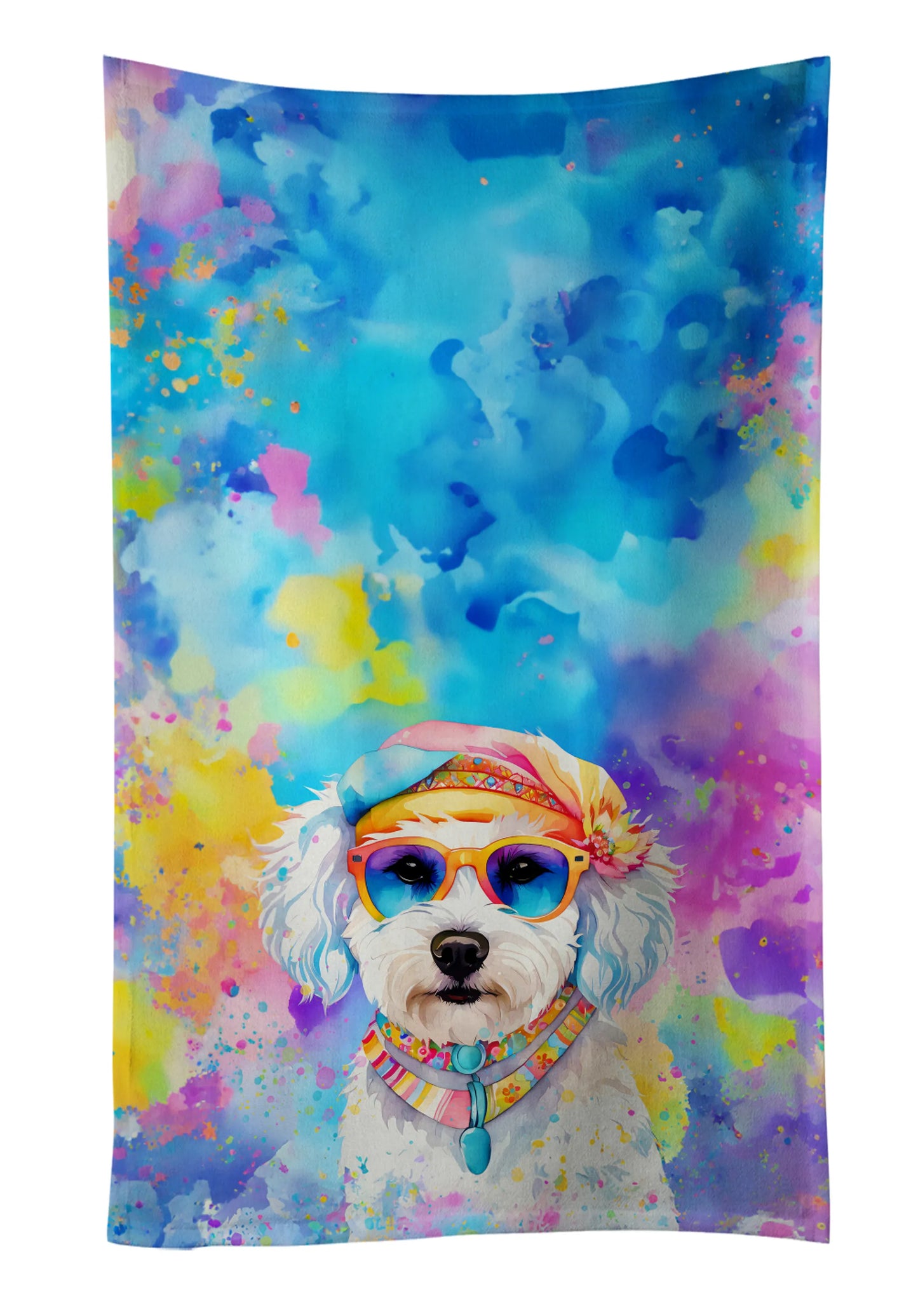 Dog Lover Kitchen Towel - Absorbent Cotton Dish Towel with Hippie Dog Design