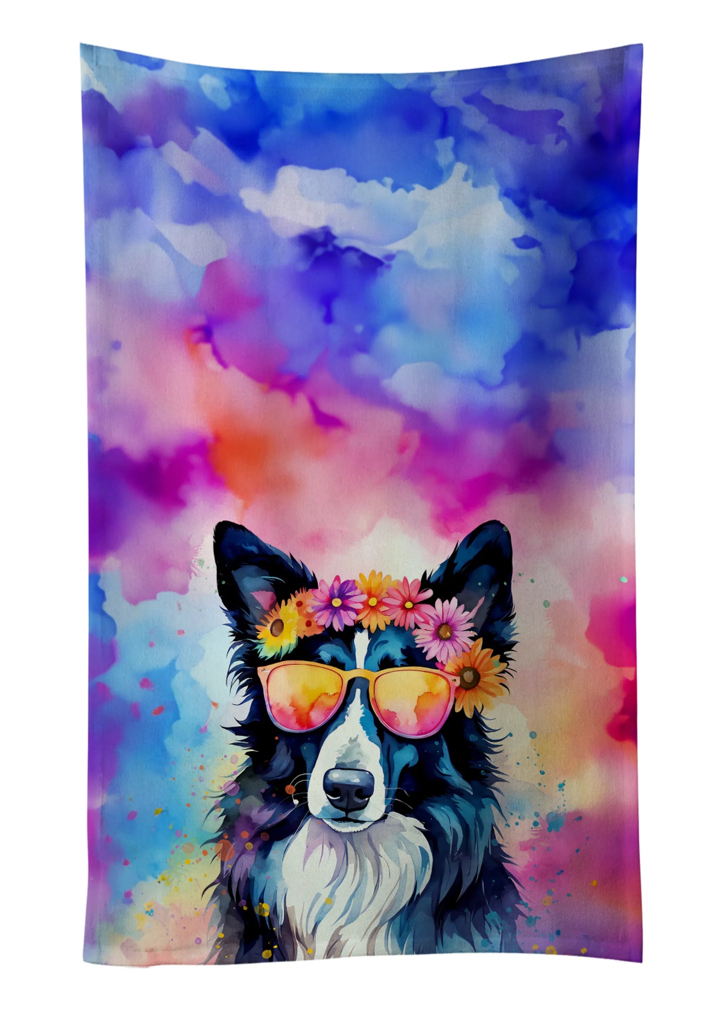 Dog Lover Kitchen Towel - Absorbent Cotton Dish Towel with Hippie Dog Design