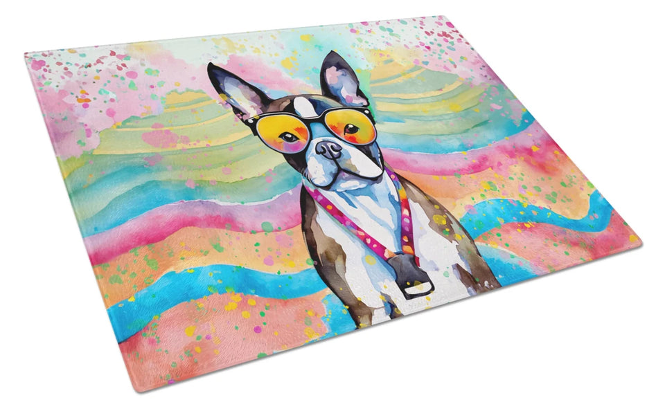 Hippie Dawg Glass Cutting Board - Large, Boston terrier 2468, view 21