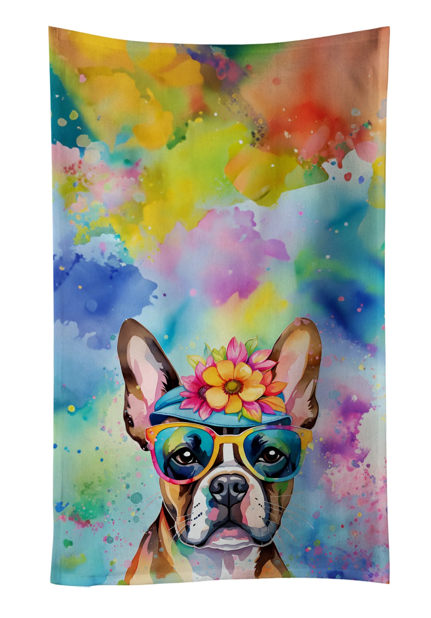 Dog Lover Kitchen Towel - Absorbent Cotton Dish Towel with Hippie Dog Design