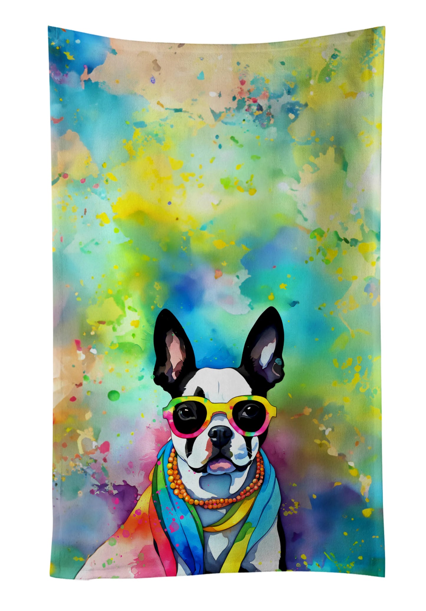 Dog Lover Kitchen Towel - Absorbent Cotton Dish Towel with Hippie Dog Design