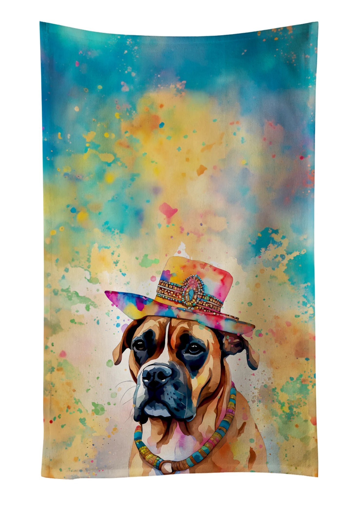 Dog Lover Kitchen Towel - Absorbent Cotton Dish Towel with Hippie Dog Design