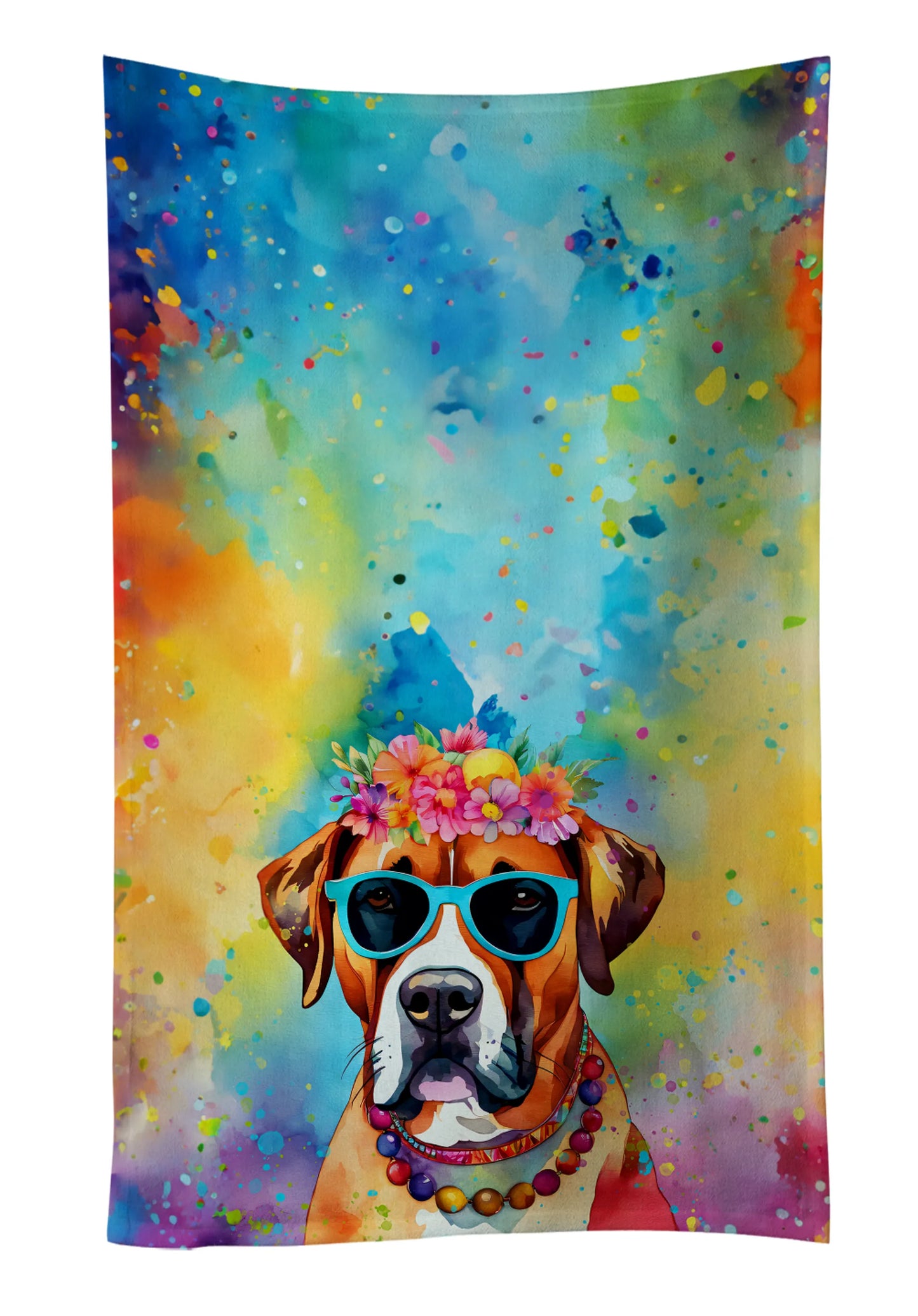 Dog Lover Kitchen Towel - Absorbent Cotton Dish Towel with Hippie Dog Design