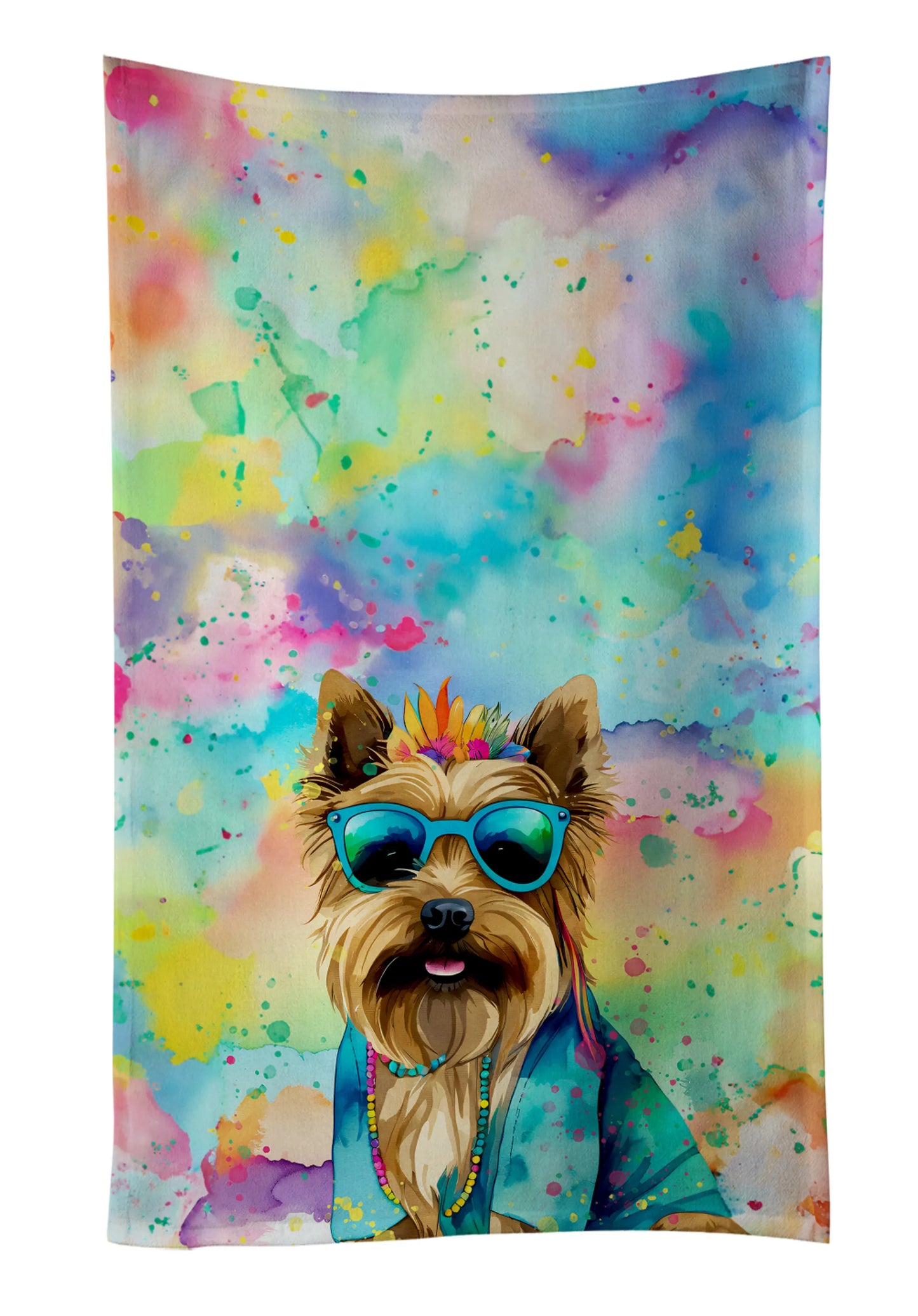 Dog Lover Kitchen Towel - Absorbent Cotton Dish Towel with Hippie Dog Design