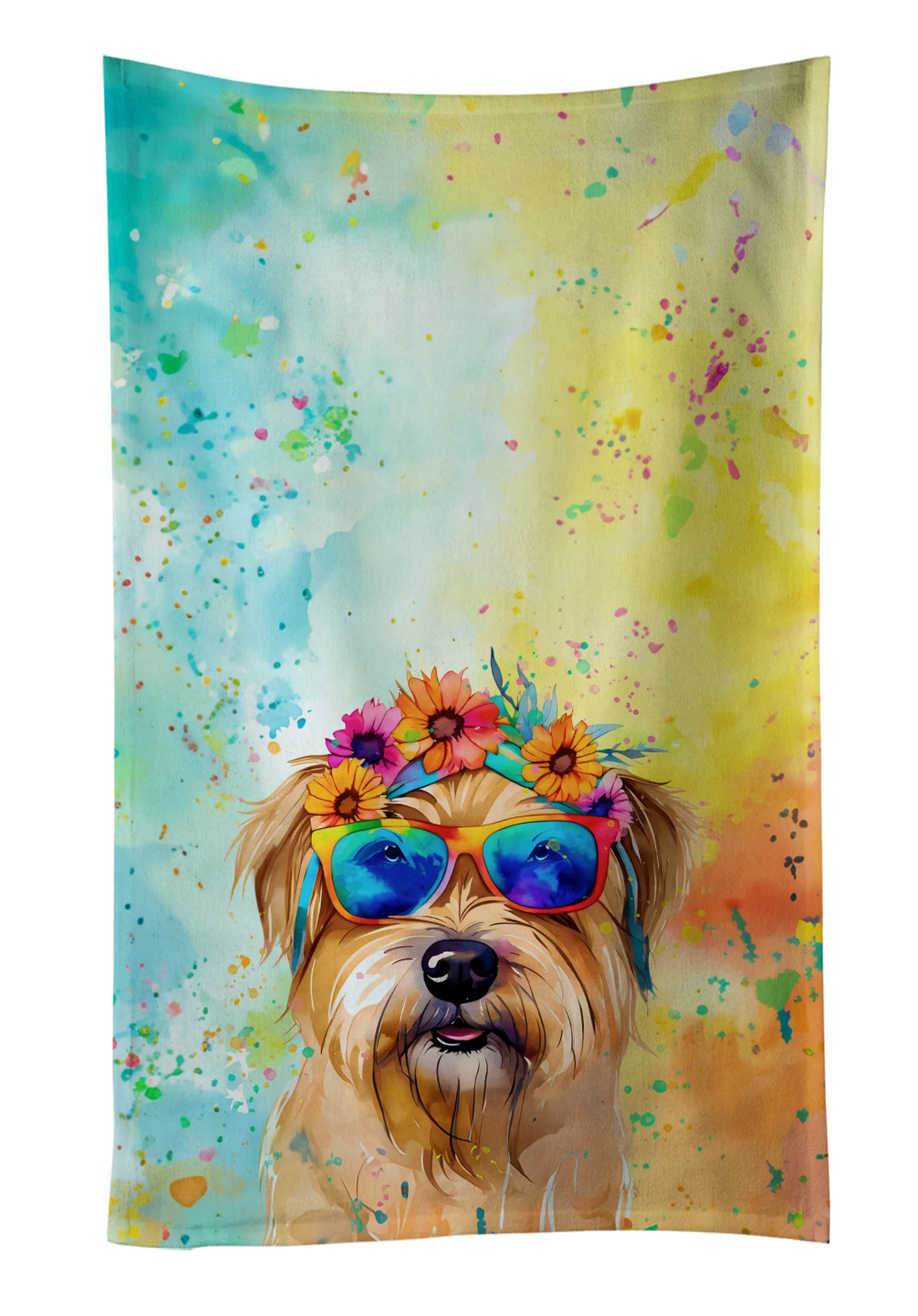 Dog Lover Kitchen Towel - Absorbent Cotton Dish Towel with Hippie Dog Design
