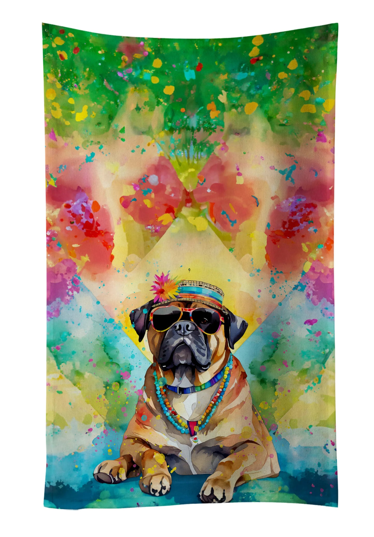 Dog Lover Kitchen Towel - Absorbent Cotton Dish Towel with Hippie Dog Design