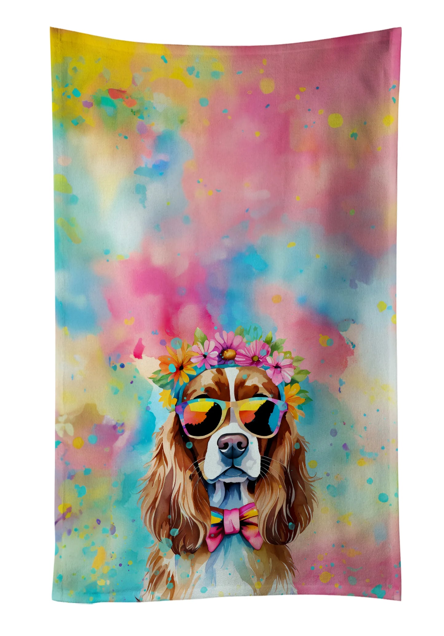 Dog Lover Kitchen Towel - Absorbent Cotton Dish Towel with Hippie Dog Design