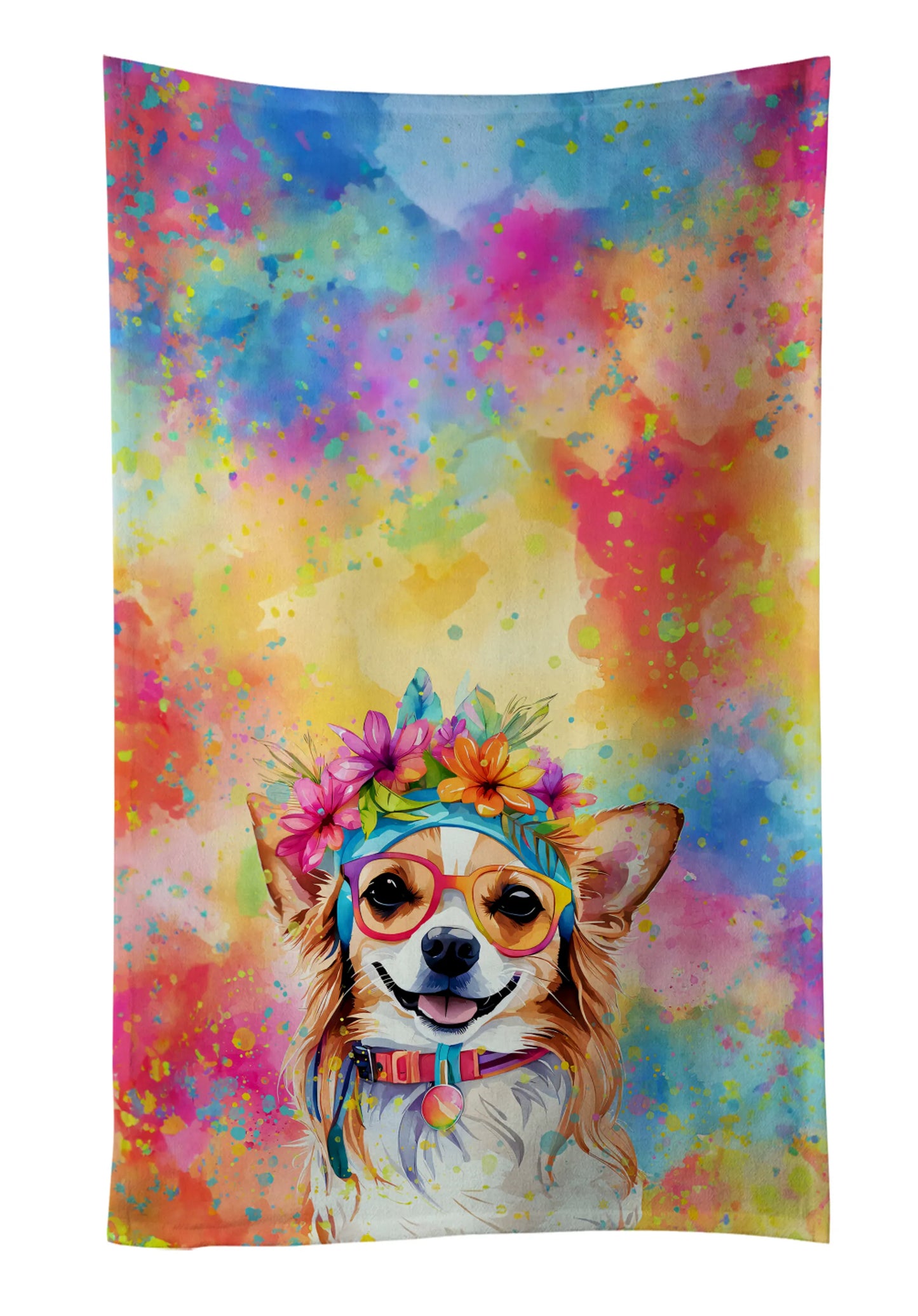 Dog Lover Kitchen Towel - Absorbent Cotton Dish Towel with Hippie Dog Design