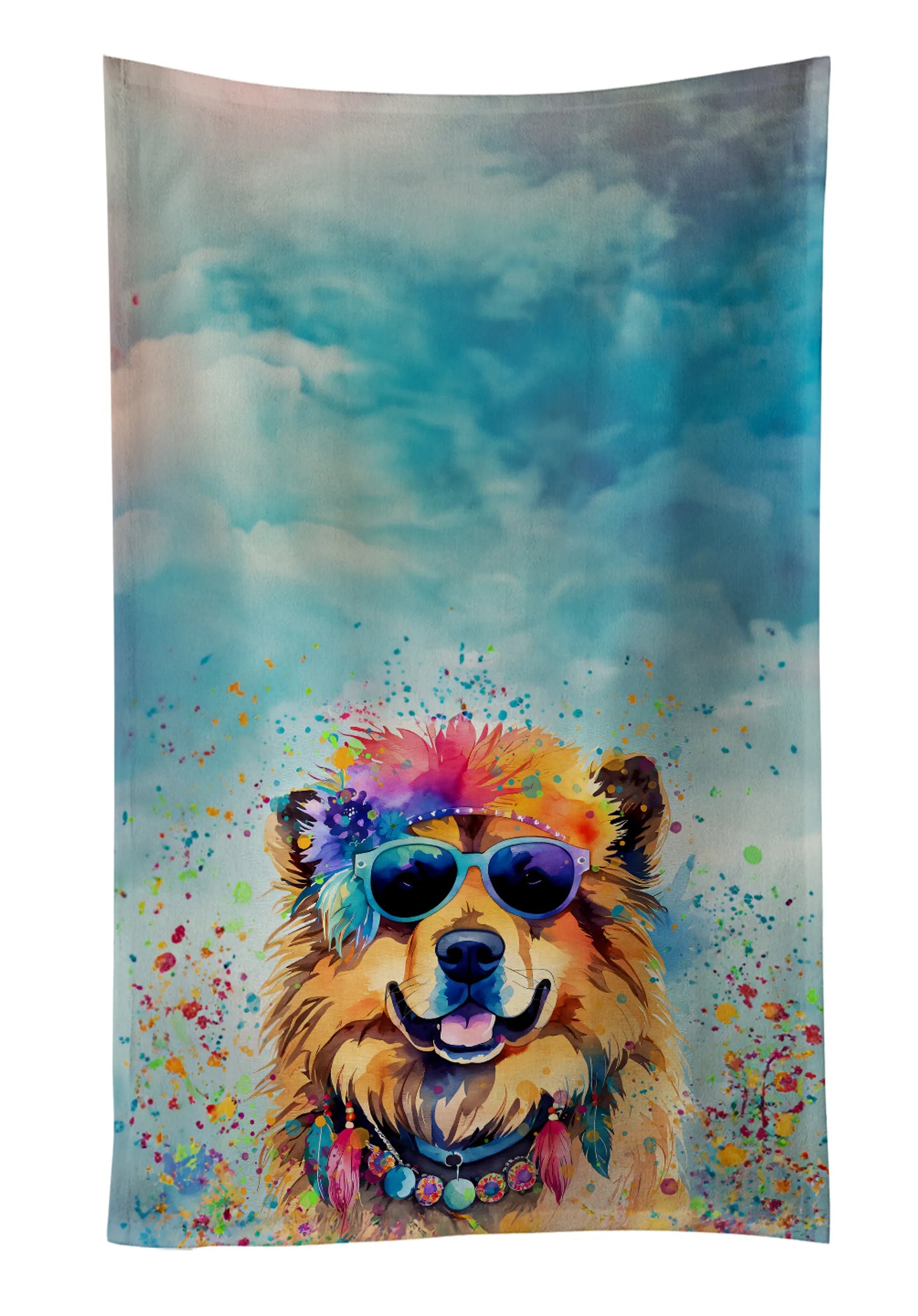 Dog Lover Kitchen Towel - Absorbent Cotton Dish Towel with Hippie Dog Design