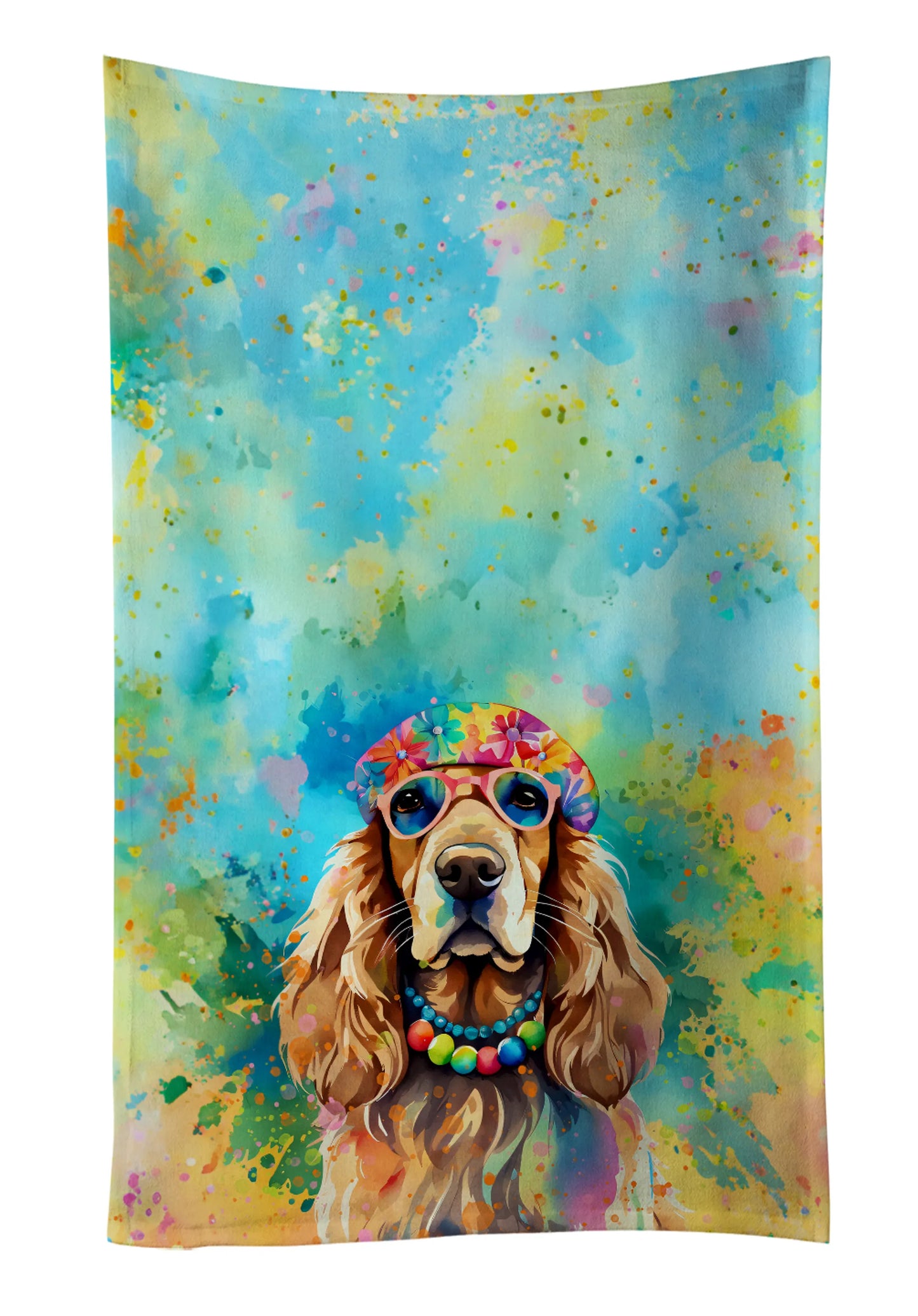 Dog Lover Kitchen Towel - Absorbent Cotton Dish Towel with Hippie Dog Design