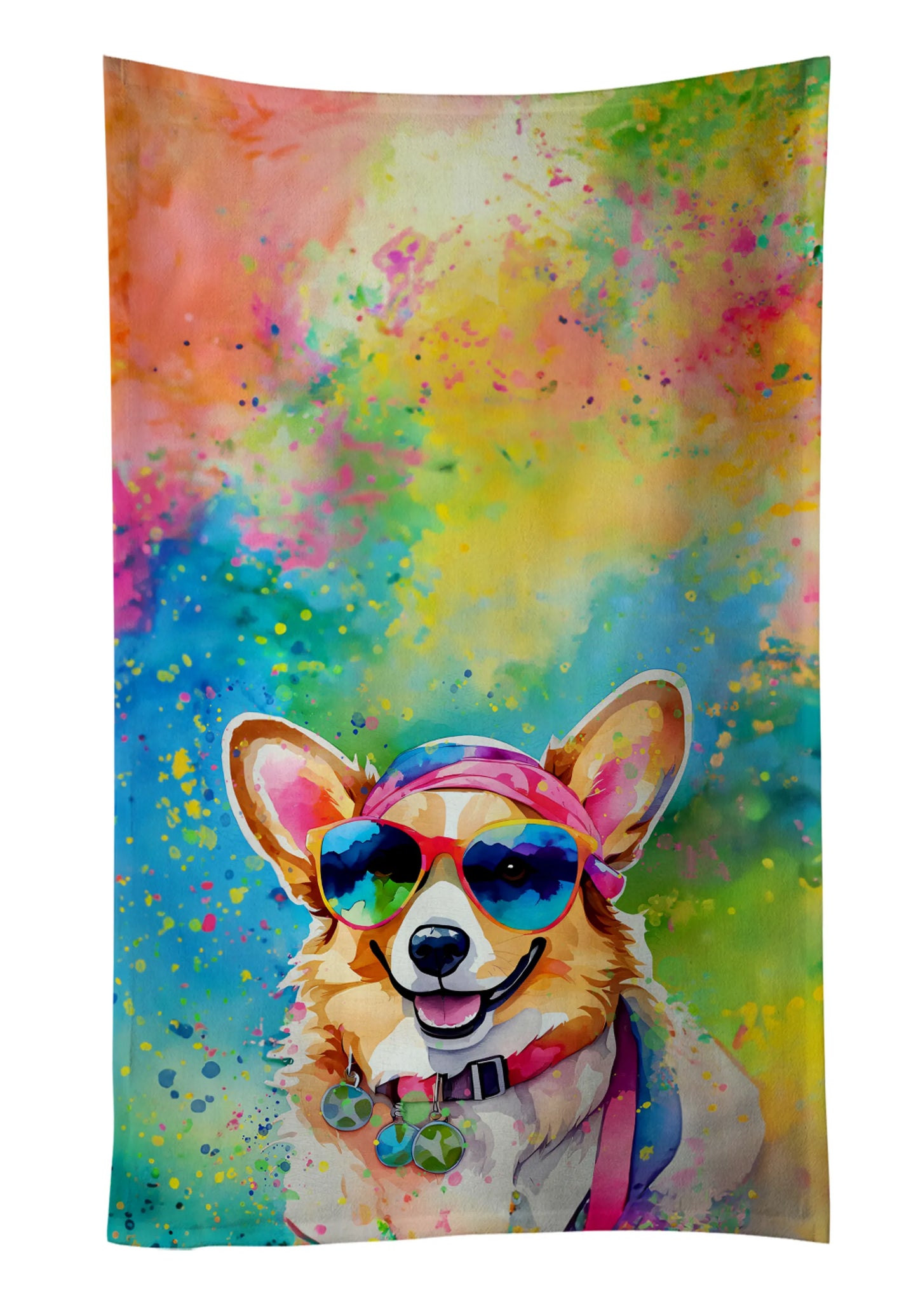 Dog Lover Kitchen Towel - Absorbent Cotton Dish Towel with Hippie Dog Design