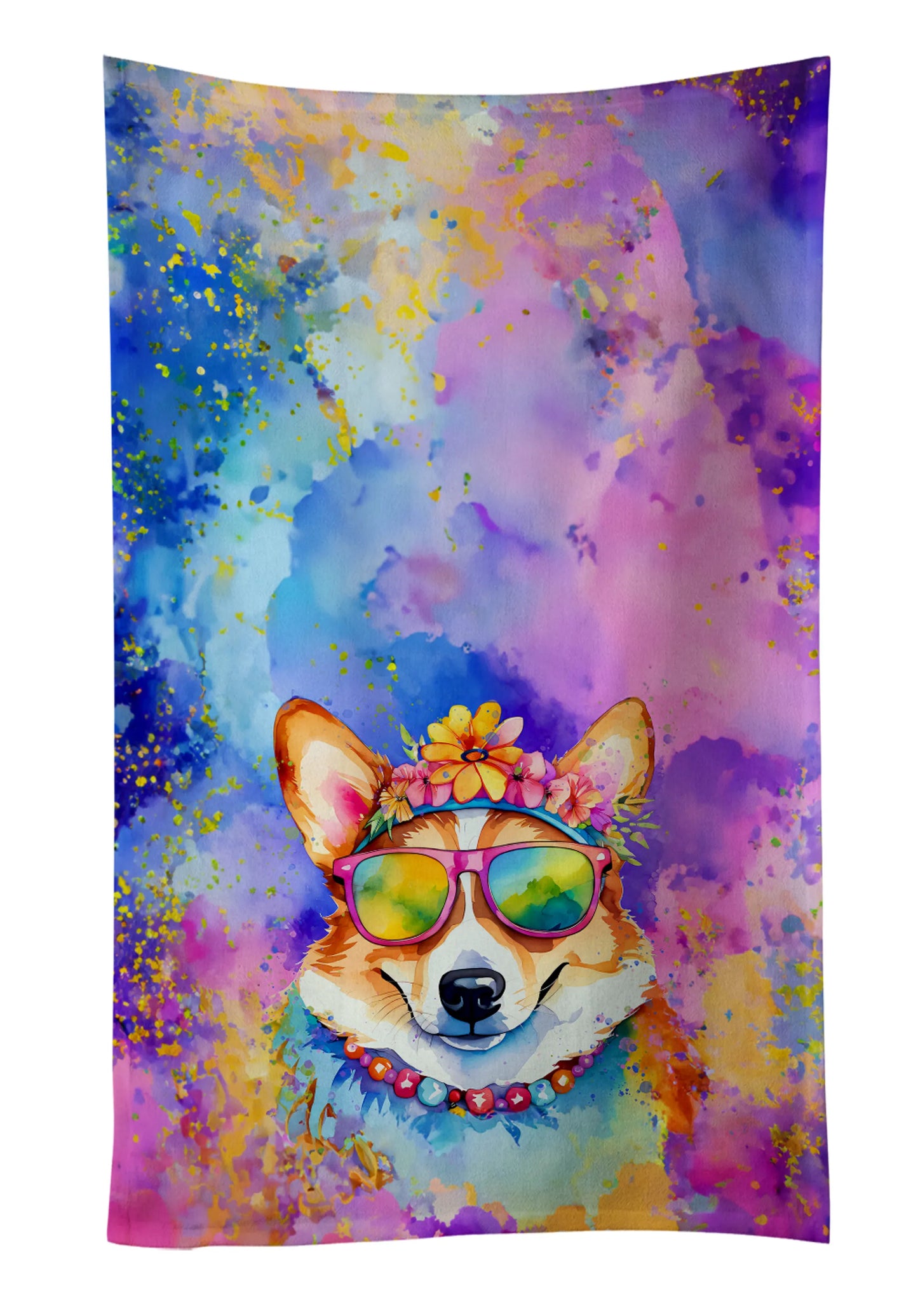 Dog Lover Kitchen Towel - Absorbent Cotton Dish Towel with Hippie Dog Design