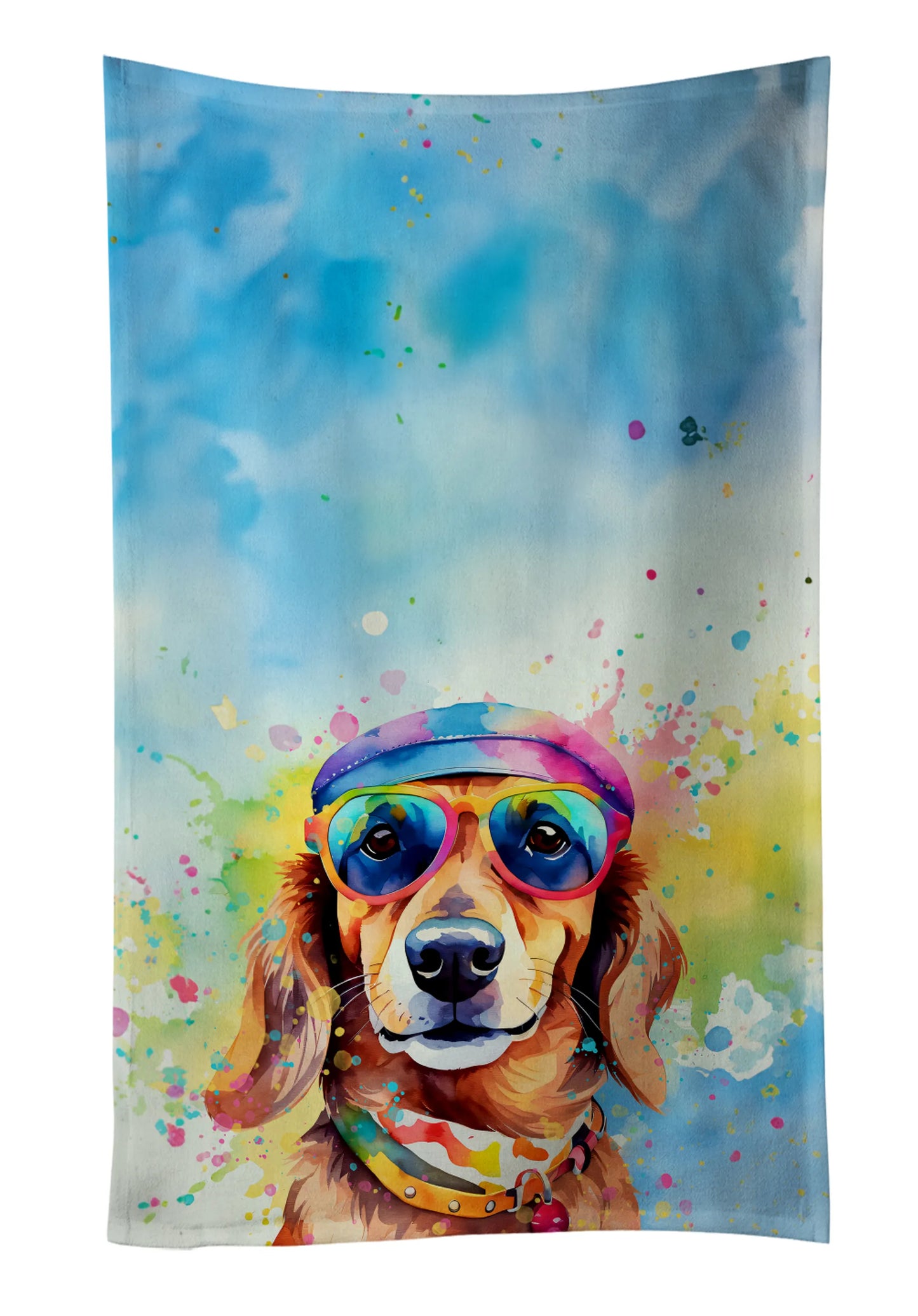 Dog Lover Kitchen Towel - Absorbent Cotton Dish Towel with Hippie Dog Design