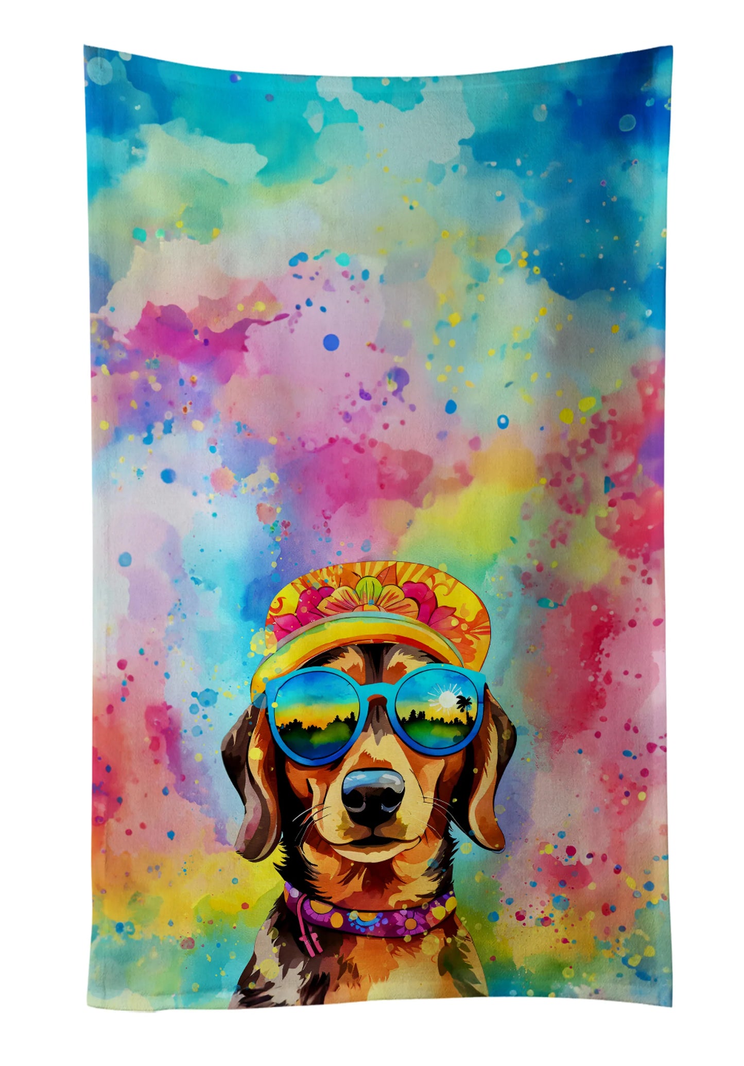 Dog Lover Kitchen Towel - Absorbent Cotton Dish Towel with Hippie Dog Design