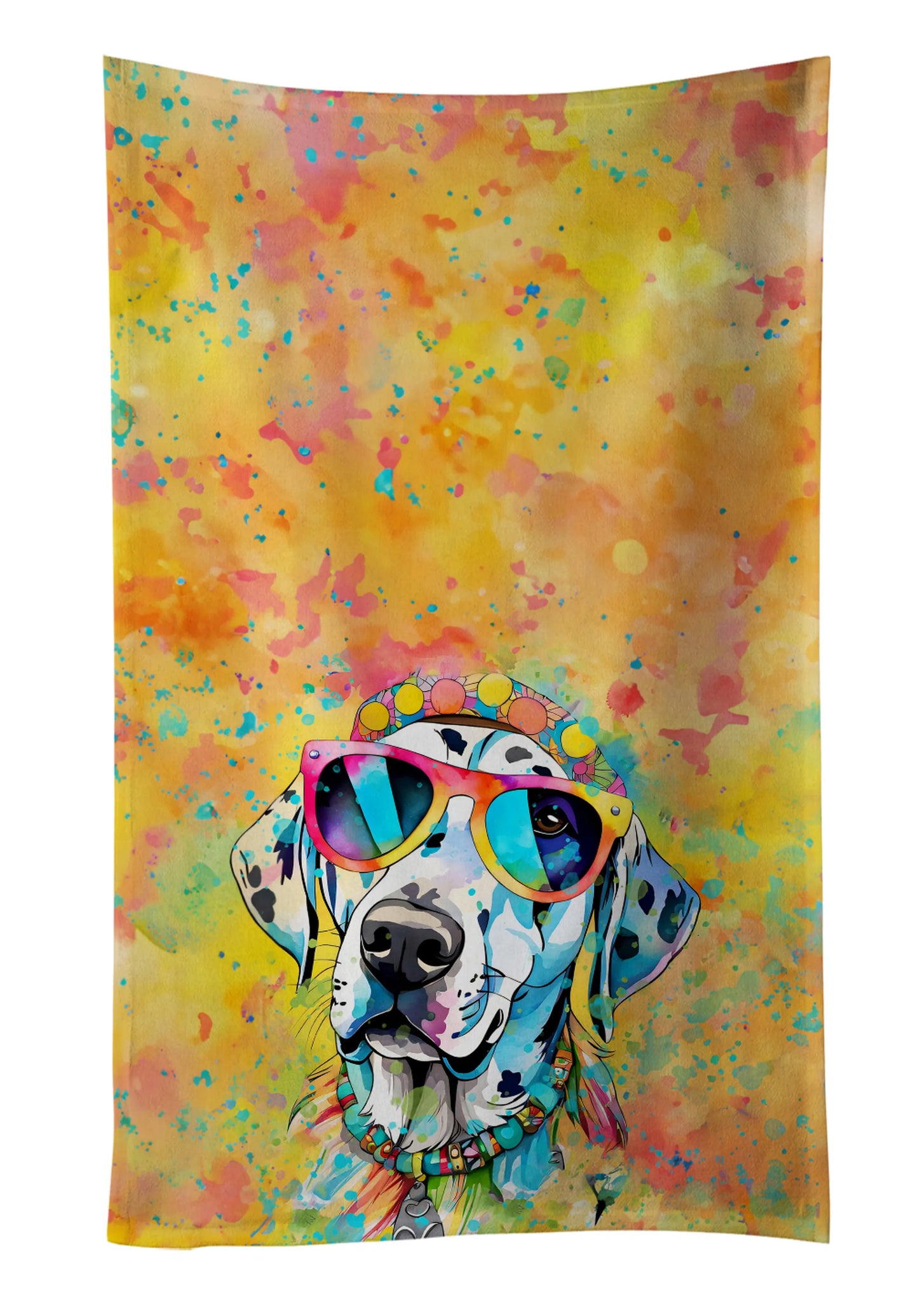 Dog Lover Kitchen Towel - Absorbent Cotton Dish Towel with Hippie Dog Design