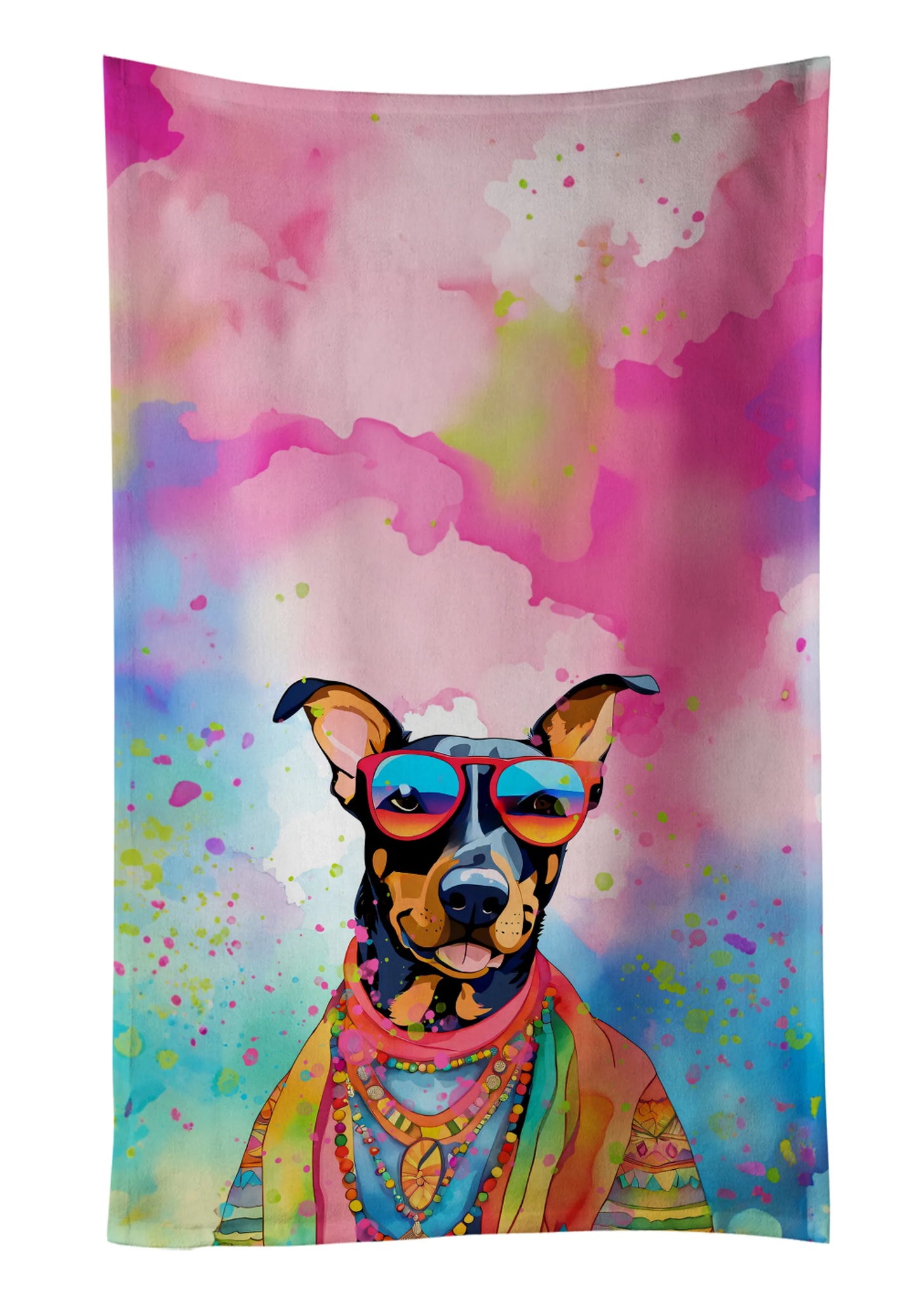 Dog Lover Kitchen Towel - Absorbent Cotton Dish Towel with Hippie Dog Design
