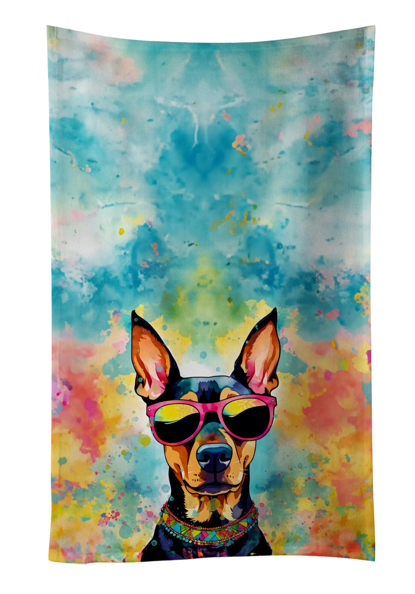 Dog Lover Kitchen Towel - Absorbent Cotton Dish Towel with Hippie Dog Design