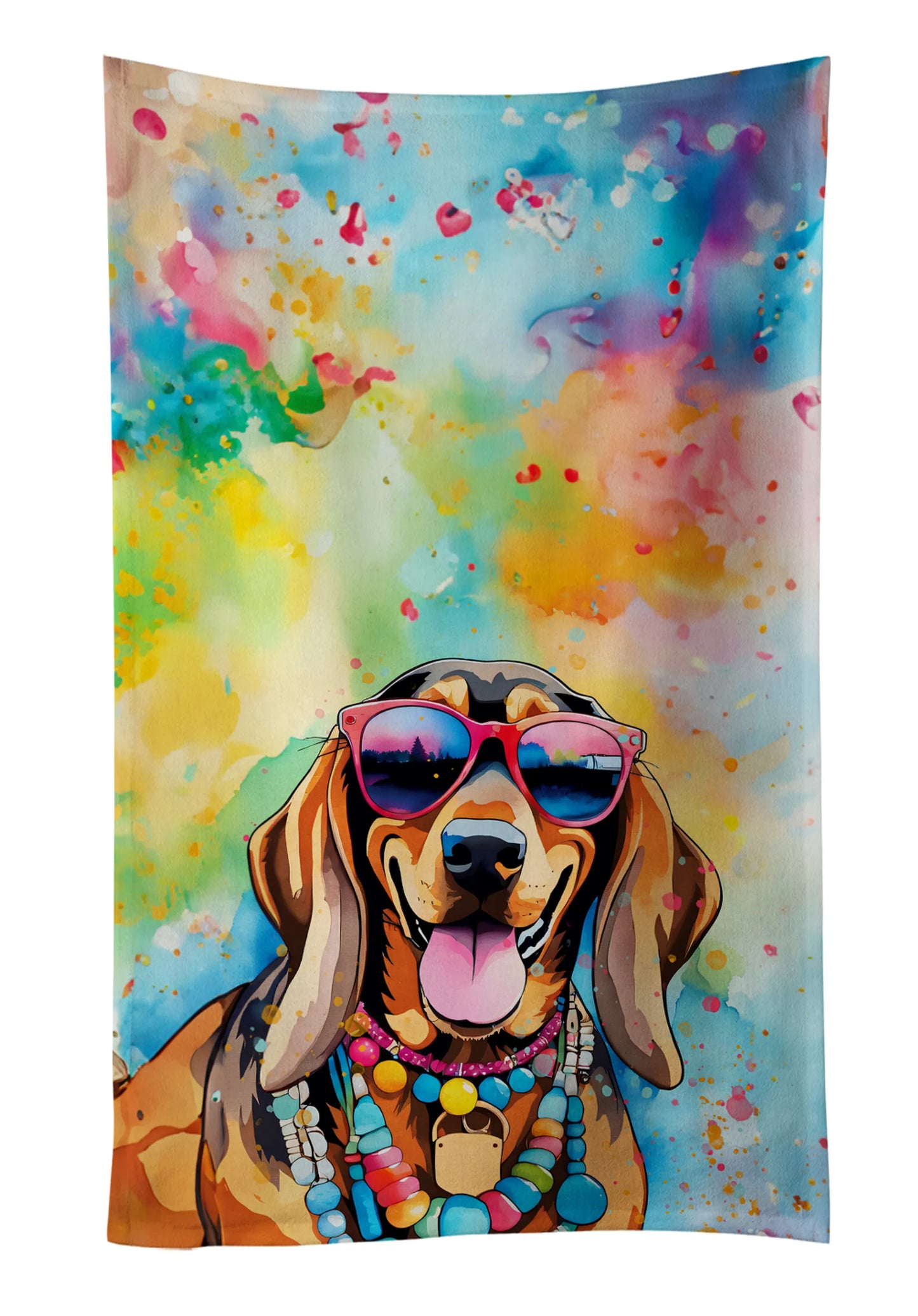 Dog Lover Kitchen Towel - Absorbent Cotton Dish Towel with Hippie Dog Design