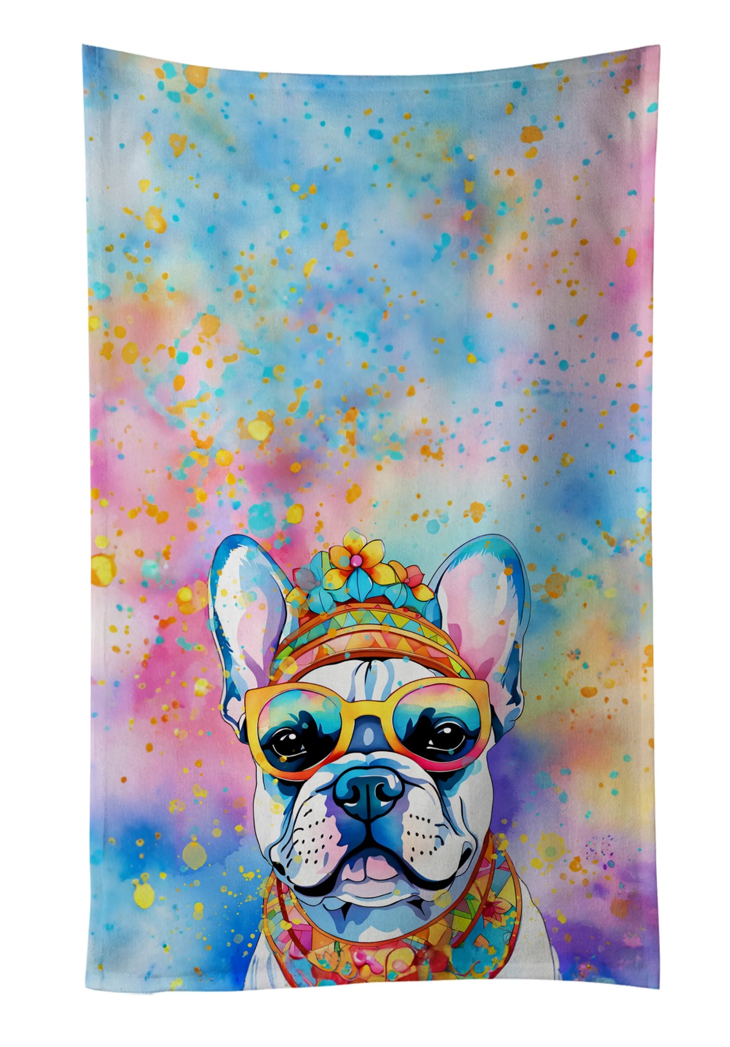 Dog Lover Kitchen Towel - Absorbent Cotton Dish Towel with Hippie Dog Design
