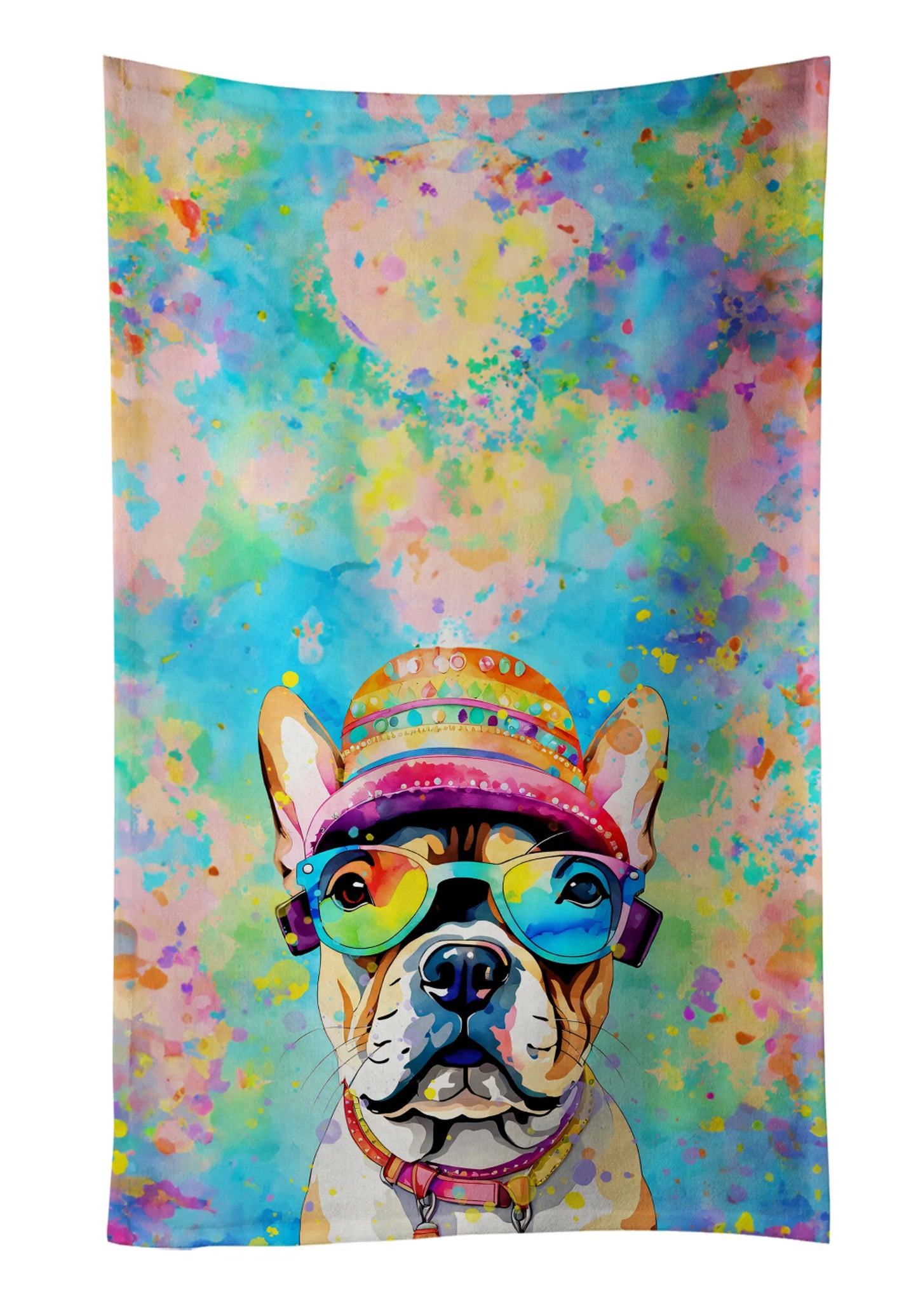 Dog Lover Kitchen Towel - Absorbent Cotton Dish Towel with Hippie Dog Design