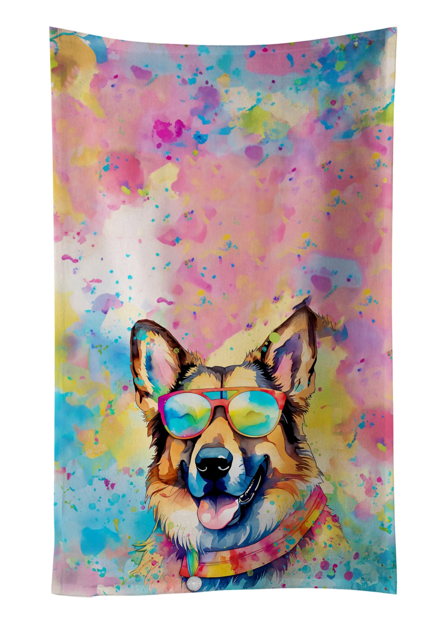 Dog Lover Kitchen Towel - Absorbent Cotton Dish Towel with Hippie Dog Design