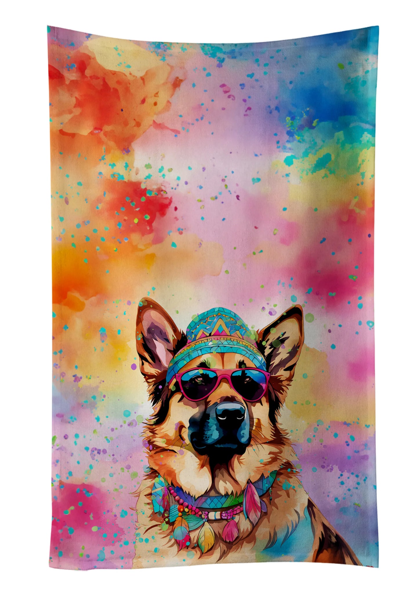 Dog Lover Kitchen Towel - Absorbent Cotton Dish Towel with Hippie Dog Design