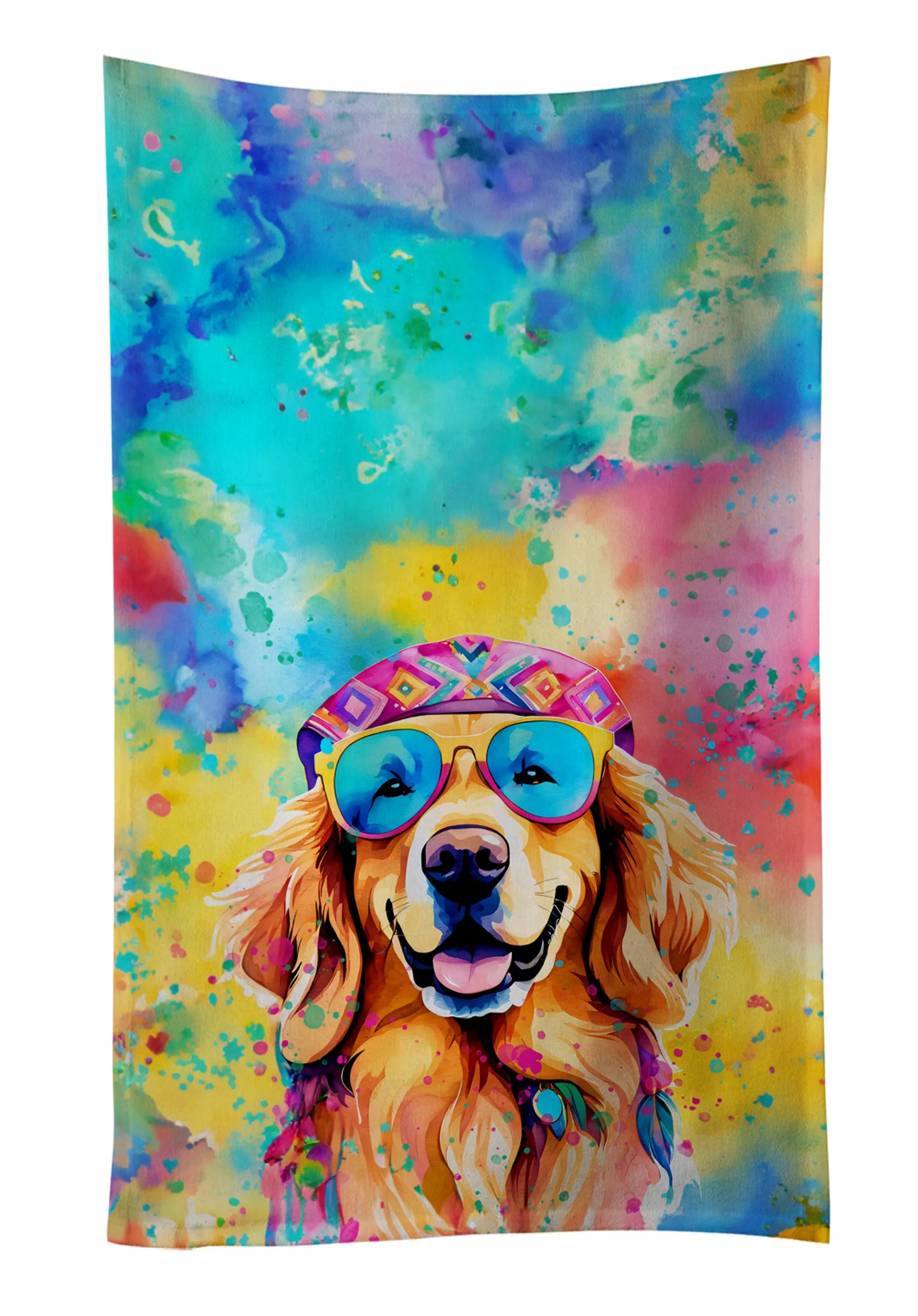 Dog Lover Kitchen Towel - Absorbent Cotton Dish Towel with Hippie Dog Design