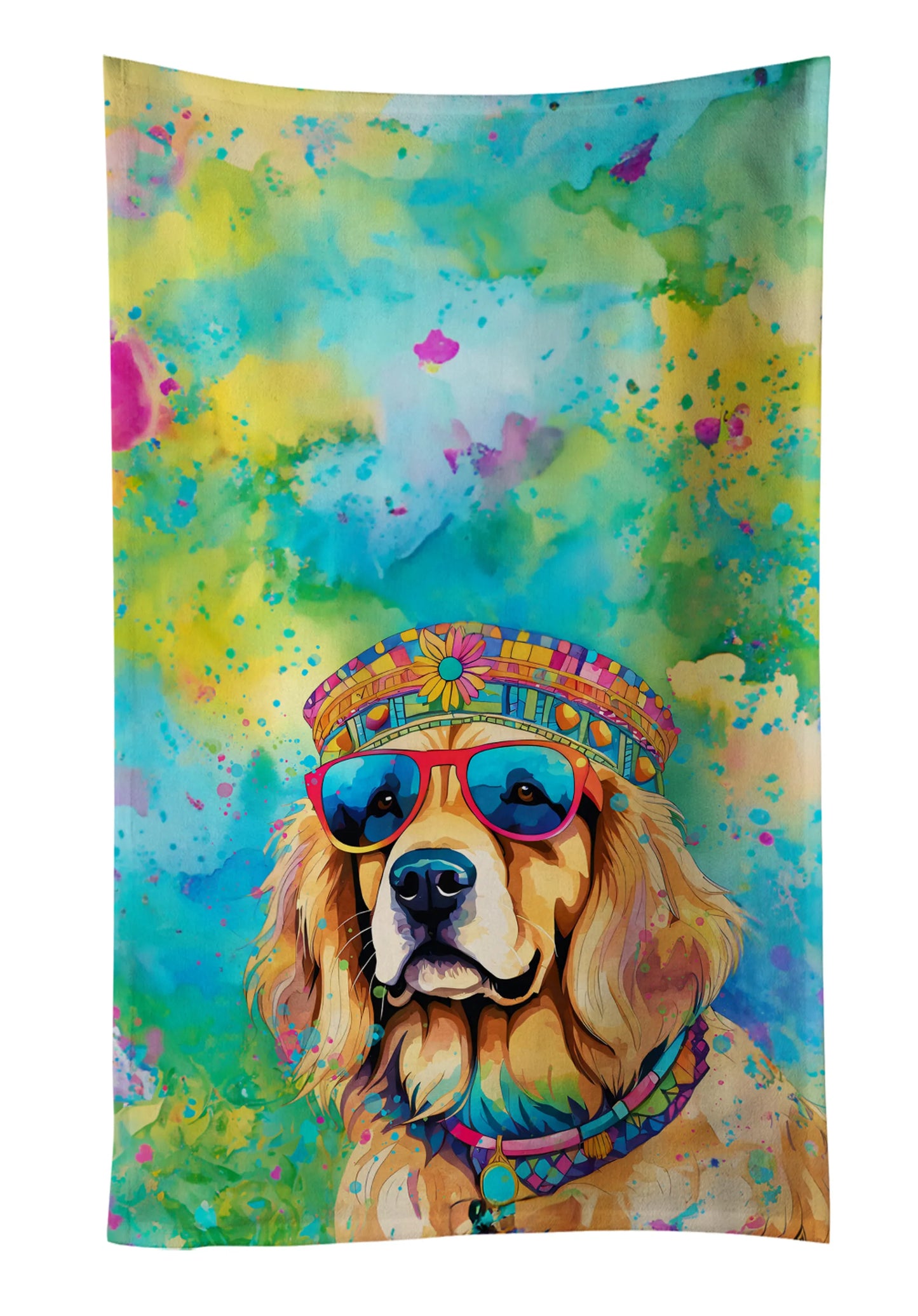 Dog Lover Kitchen Towel - Absorbent Cotton Dish Towel with Hippie Dog Design