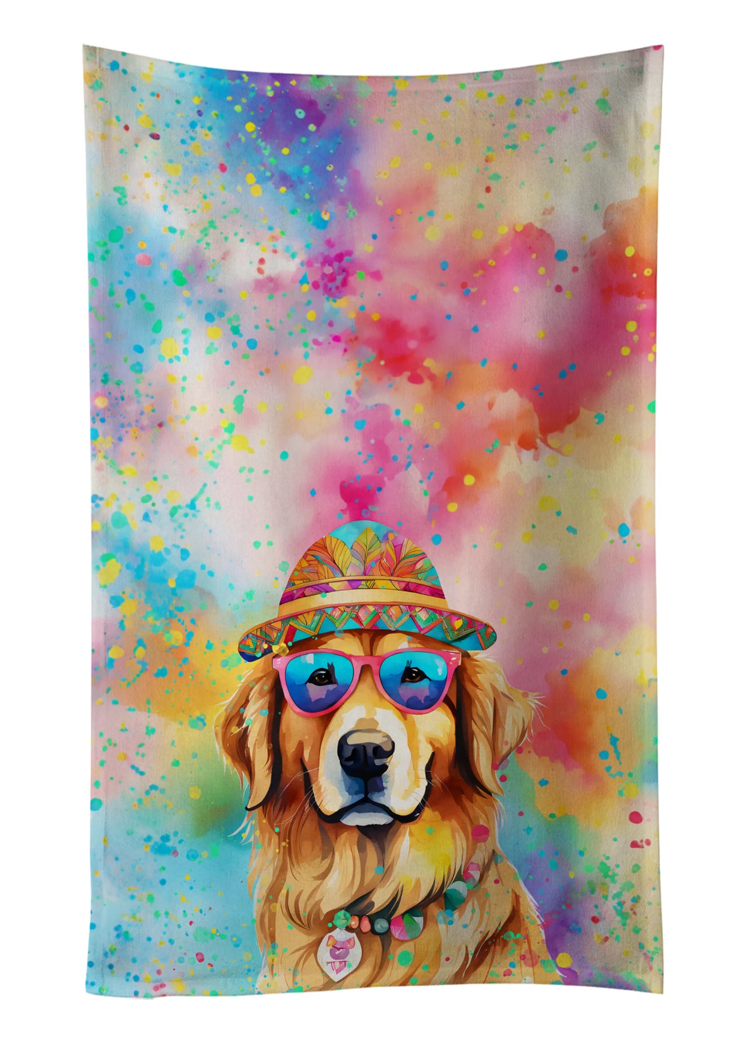 Dog Lover Kitchen Towel - Absorbent Cotton Dish Towel with Hippie Dog Design