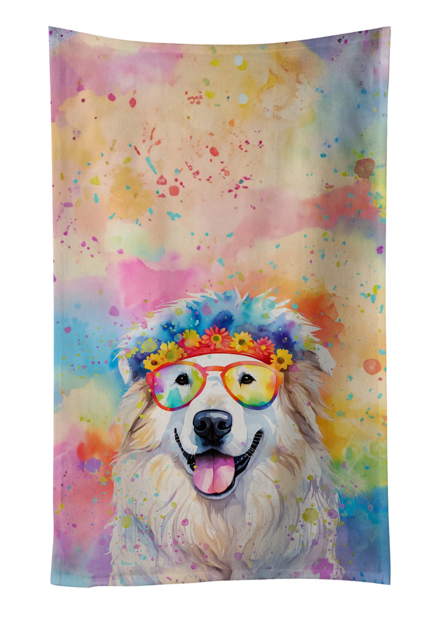 Dog Lover Kitchen Towel - Absorbent Cotton Dish Towel with Hippie Dog Design