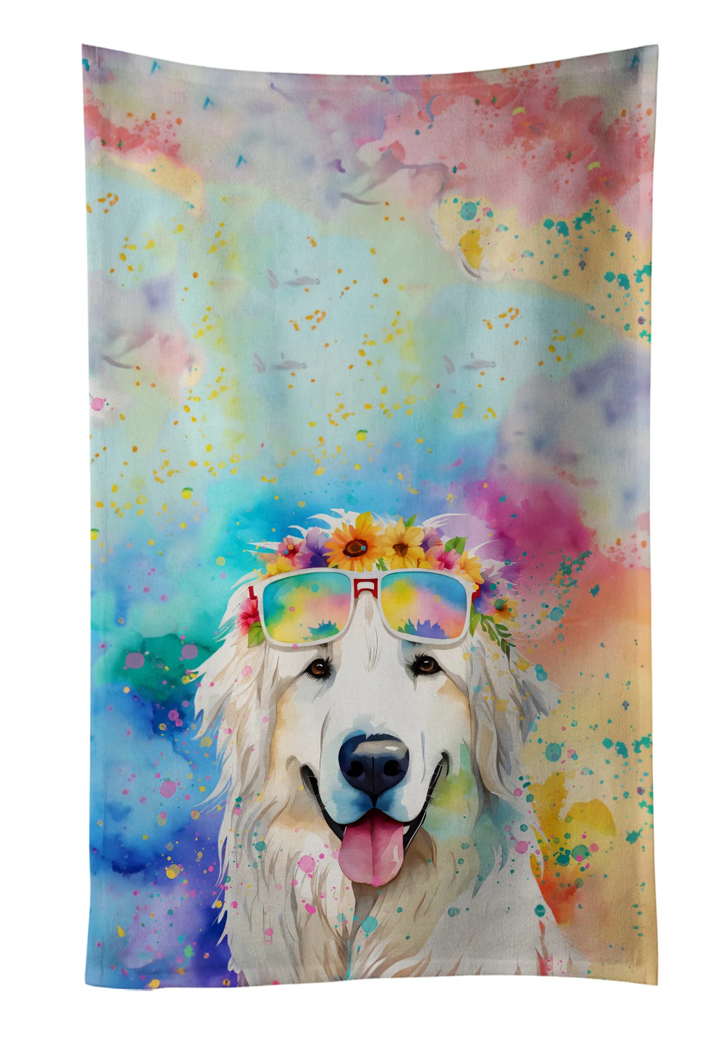 Dog Lover Kitchen Towel - Absorbent Cotton Dish Towel with Hippie Dog Design