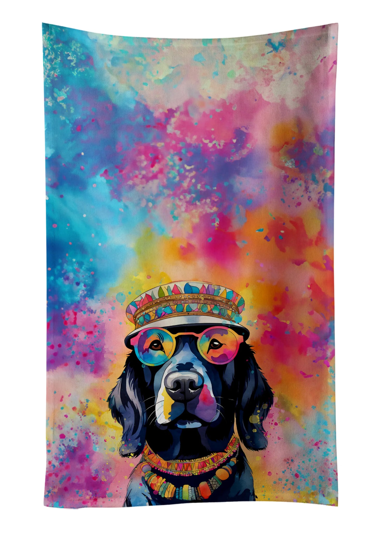 Dog Lover Kitchen Towel - Absorbent Cotton Dish Towel with Hippie Dog Design
