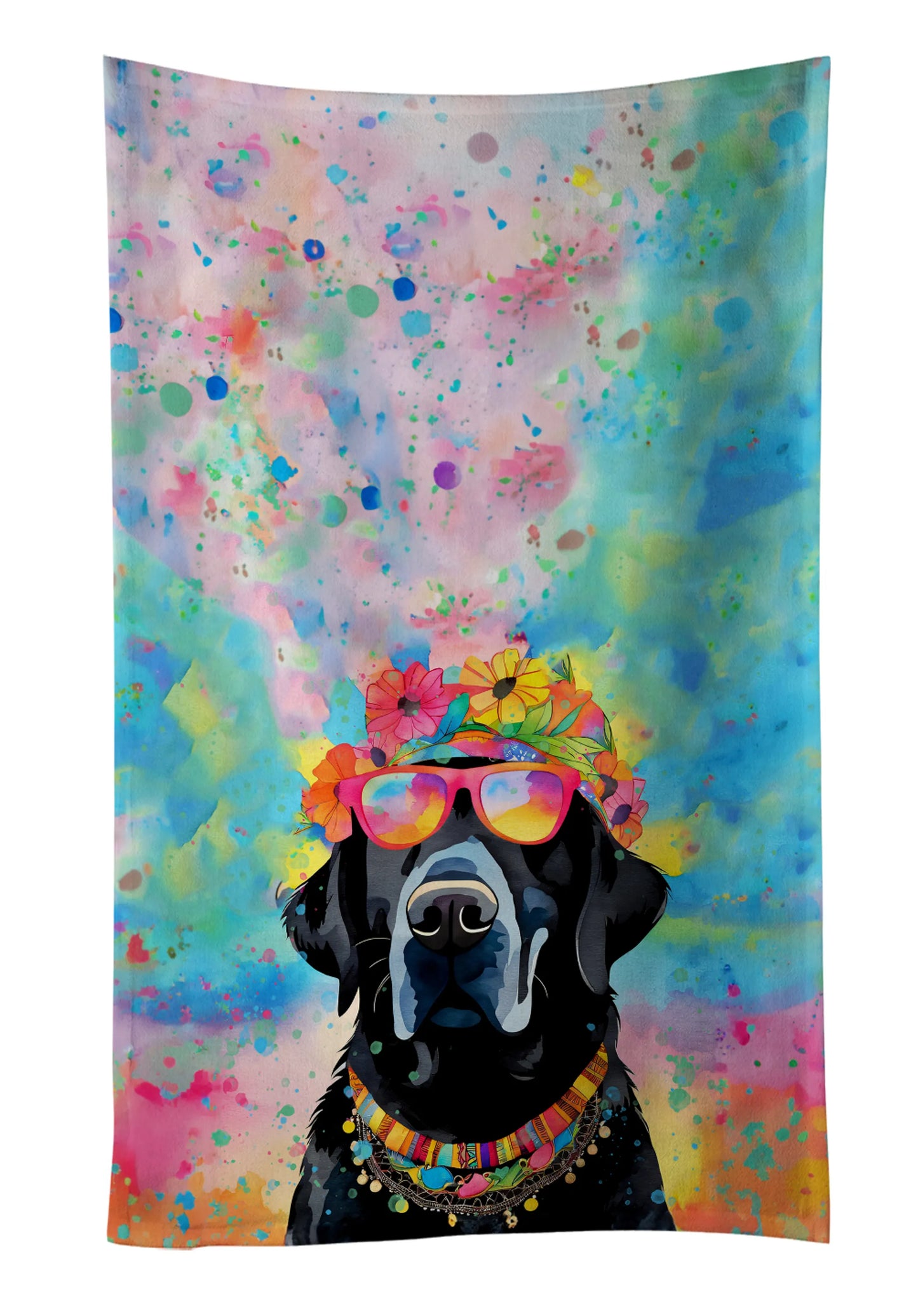 Dog Lover Kitchen Towel - Absorbent Cotton Dish Towel with Hippie Dog Design