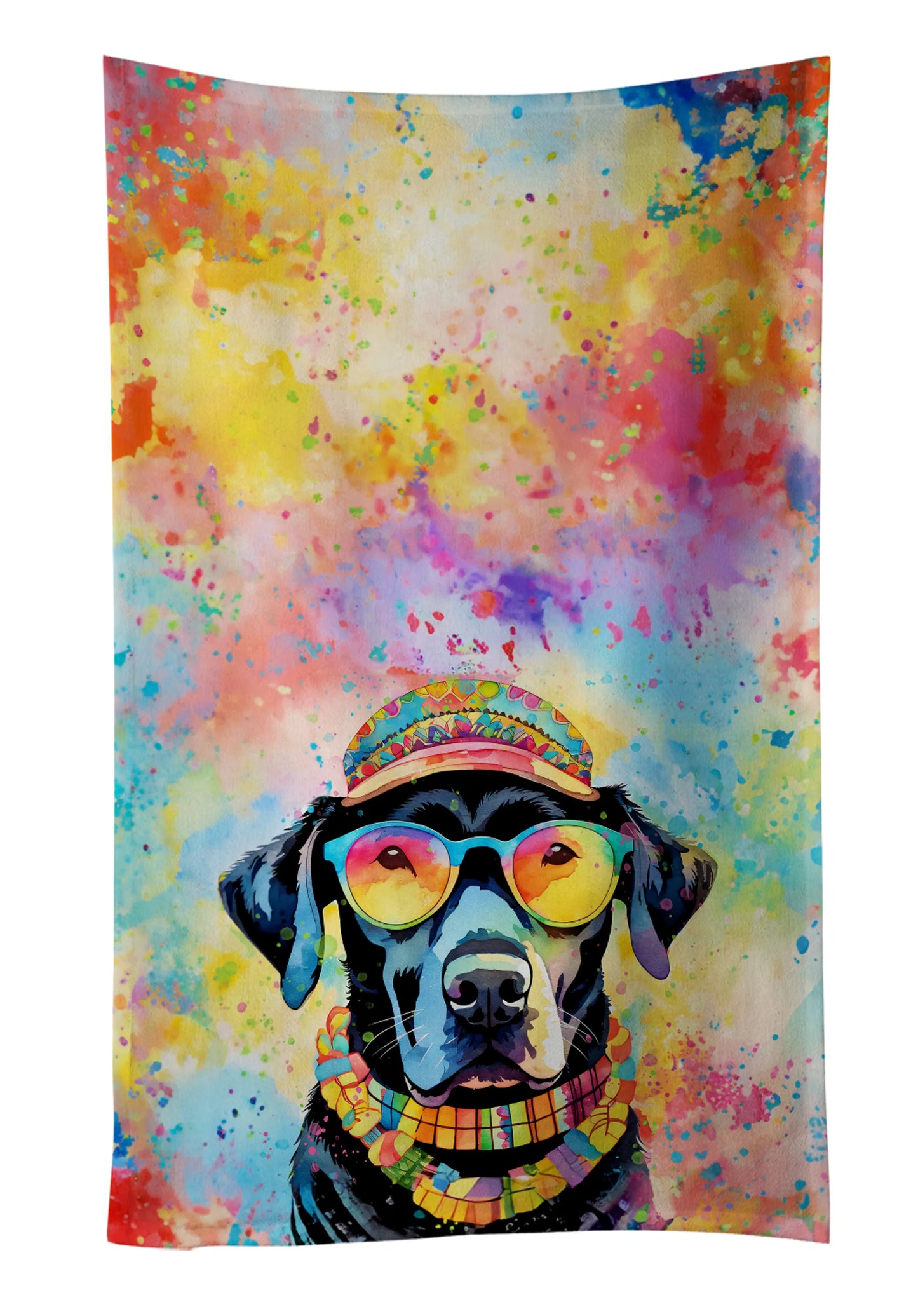 Dog Lover Kitchen Towel - Absorbent Cotton Dish Towel with Hippie Dog Design