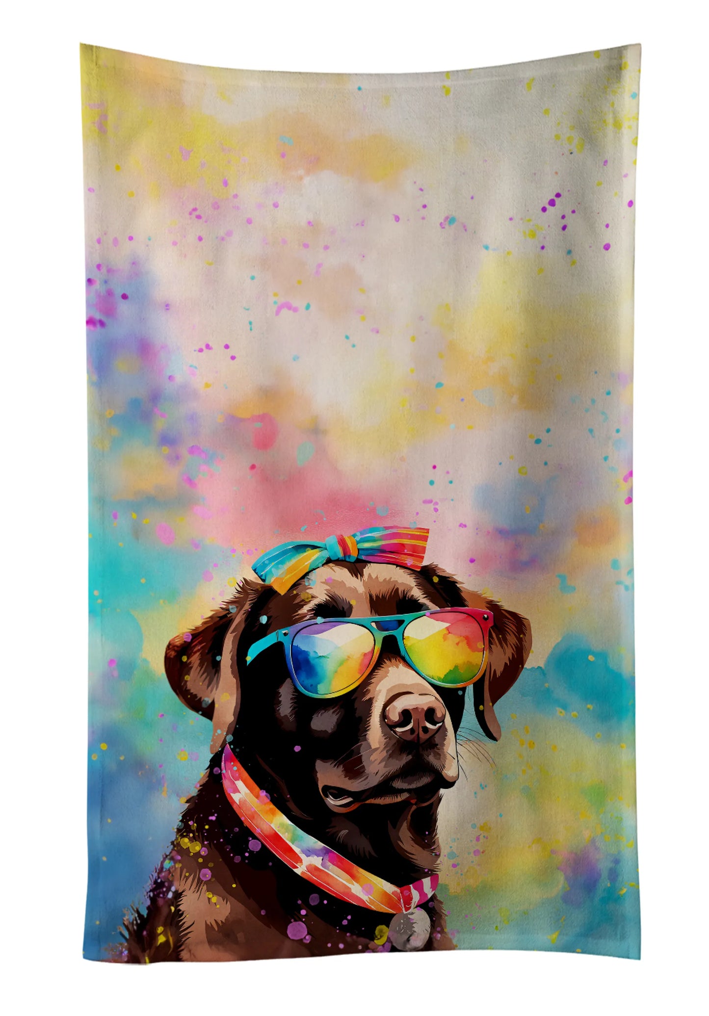 Dog Lover Kitchen Towel - Absorbent Cotton Dish Towel with Hippie Dog Design