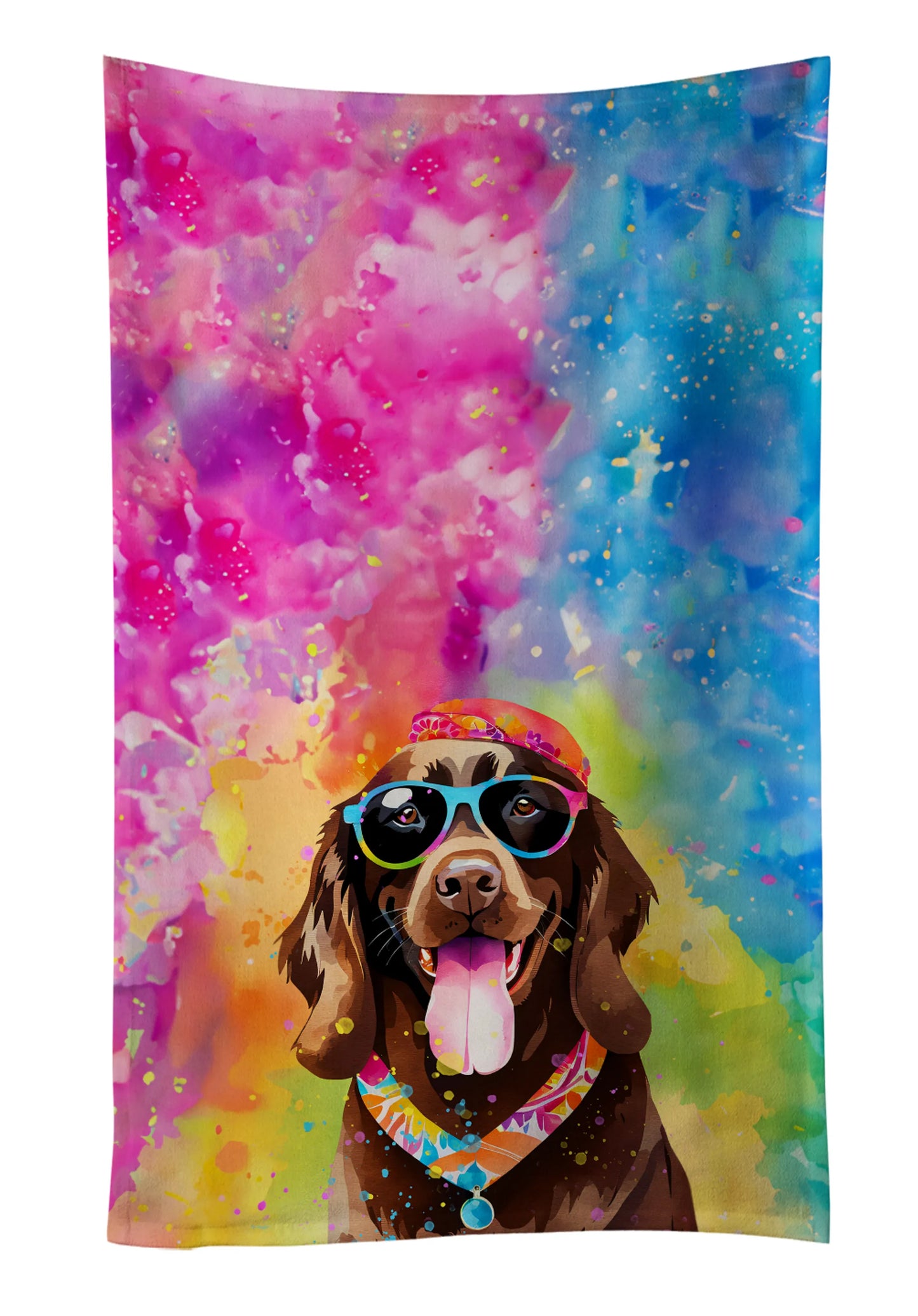 Dog Lover Kitchen Towel - Absorbent Cotton Dish Towel with Hippie Dog Design