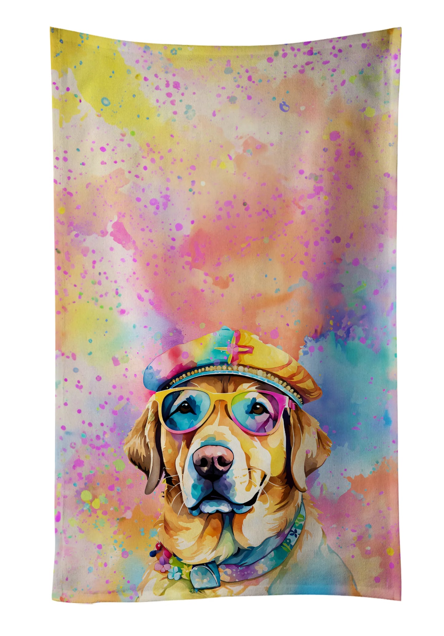 Dog Lover Kitchen Towel - Absorbent Cotton Dish Towel with Hippie Dog Design