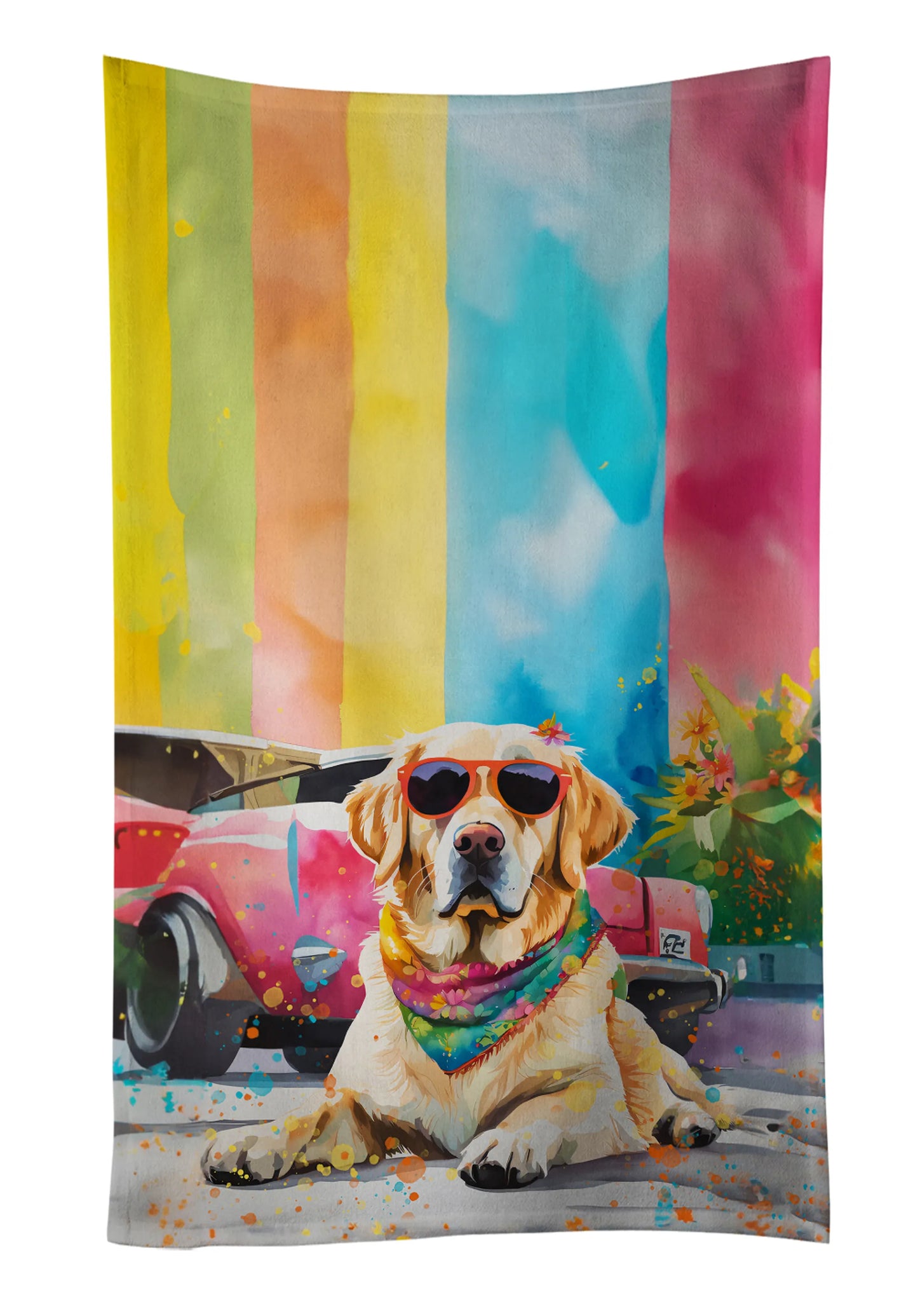 Dog Lover Kitchen Towel - Absorbent Cotton Dish Towel with Hippie Dog Design