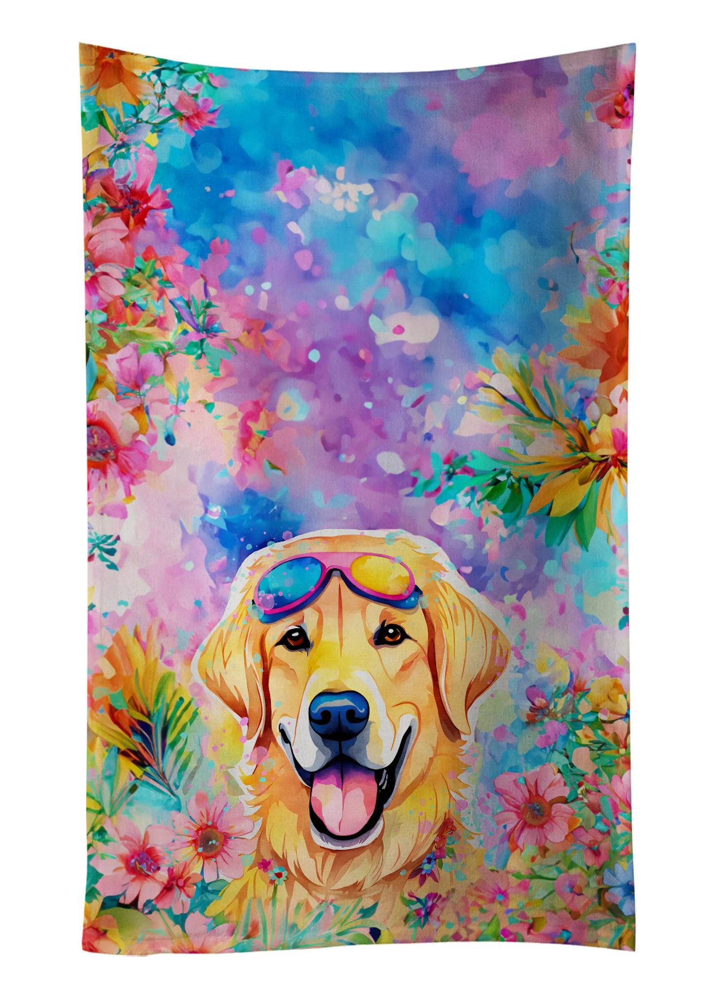 Dog Lover Kitchen Towel - Absorbent Cotton Dish Towel with Hippie Dog Design