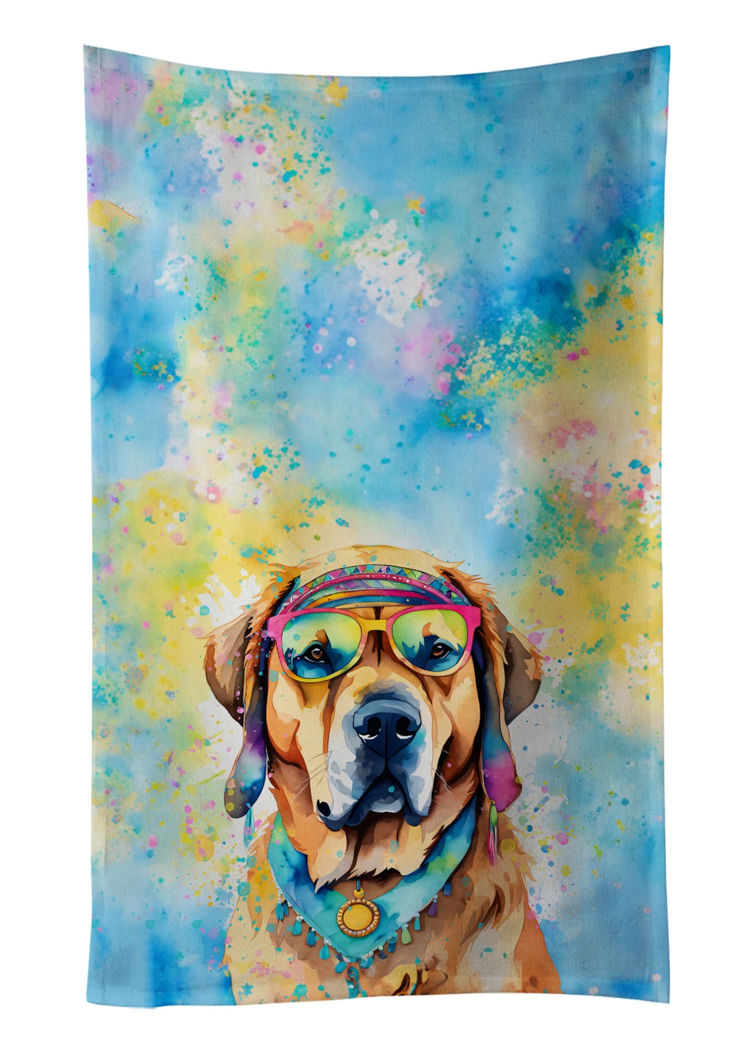 Dog Lover Kitchen Towel - Absorbent Cotton Dish Towel with Hippie Dog Design
