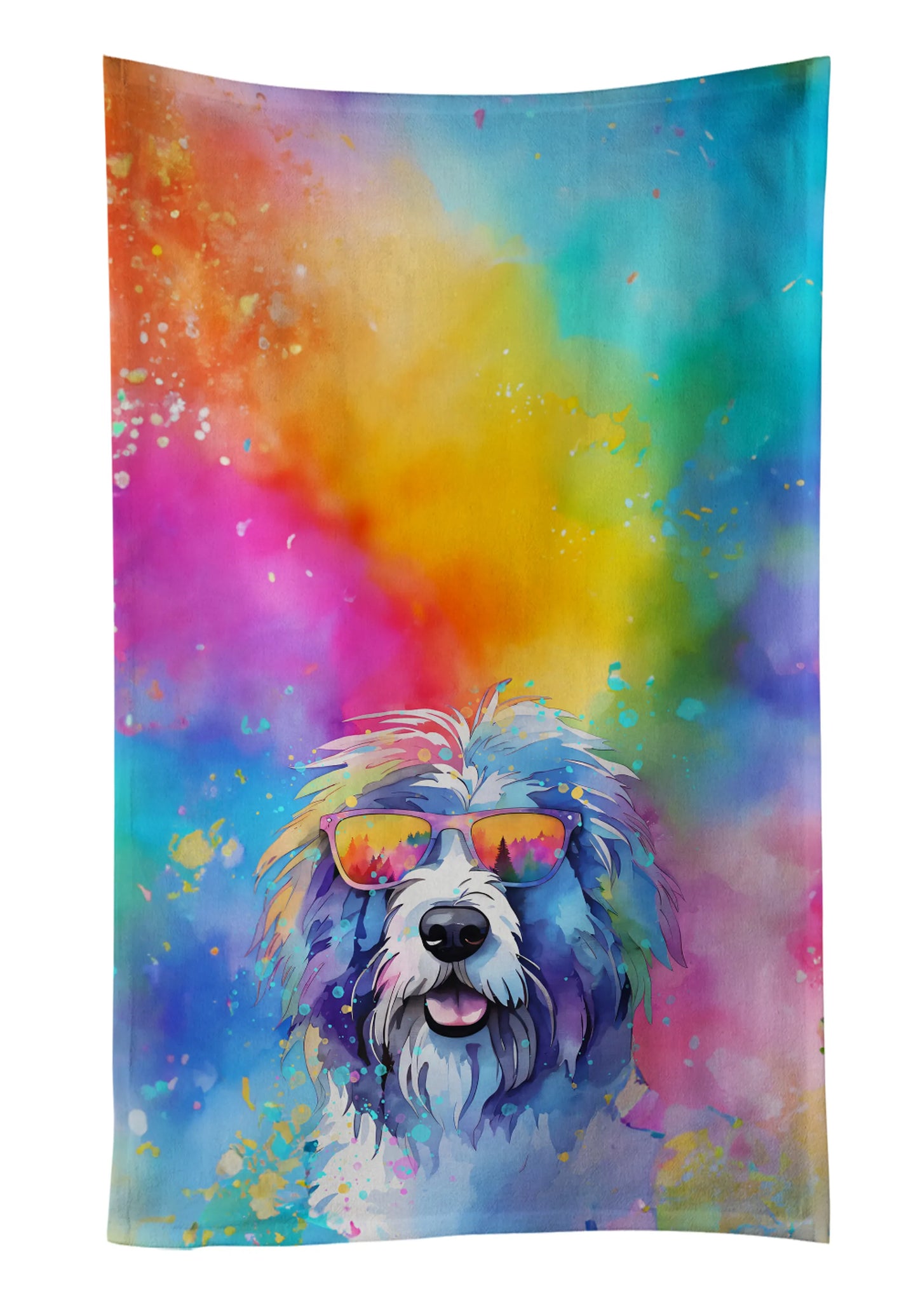 Dog Lover Kitchen Towel - Absorbent Cotton Dish Towel with Hippie Dog Design