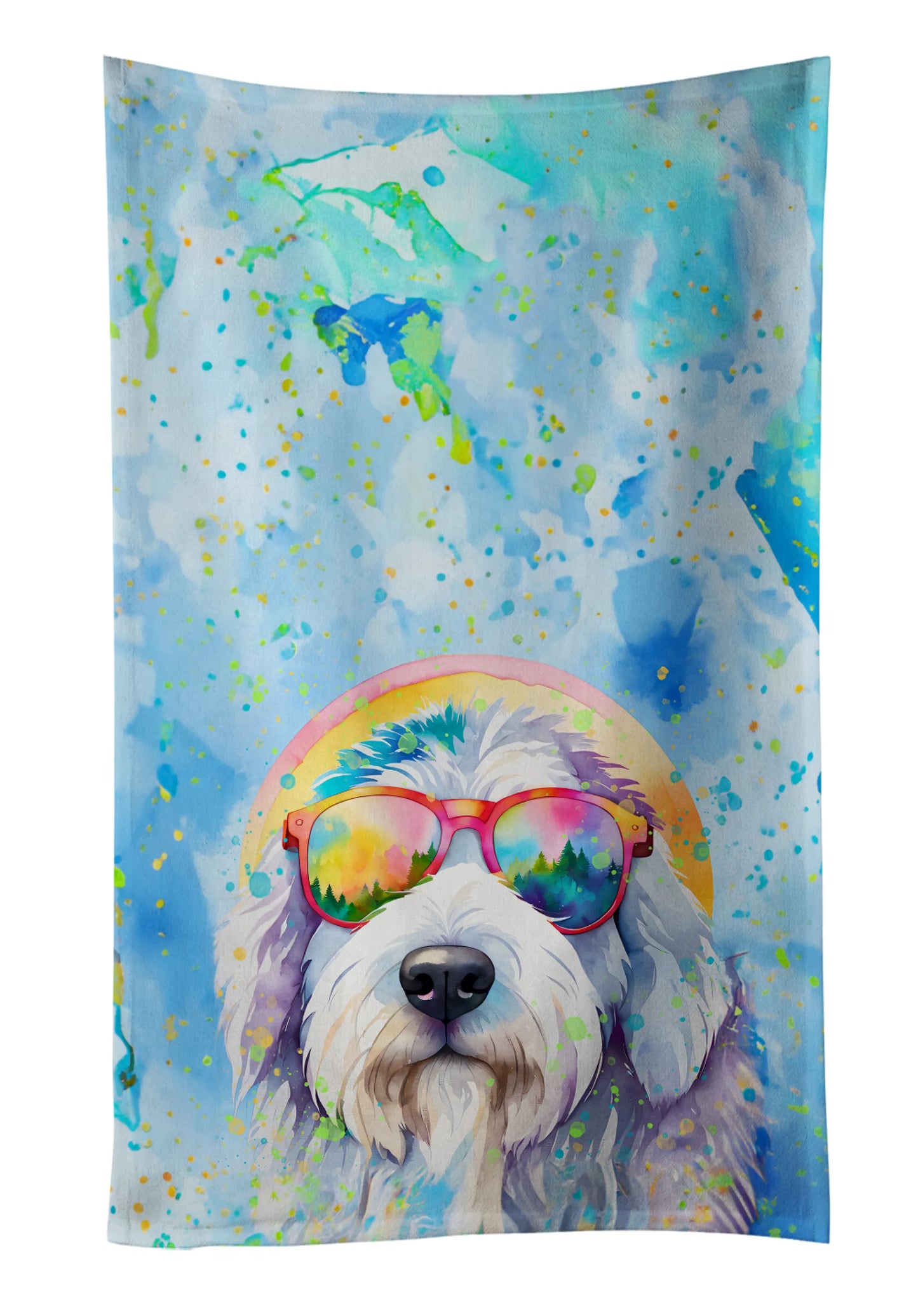 Dog Lover Kitchen Towel - Absorbent Cotton Dish Towel with Hippie Dog Design