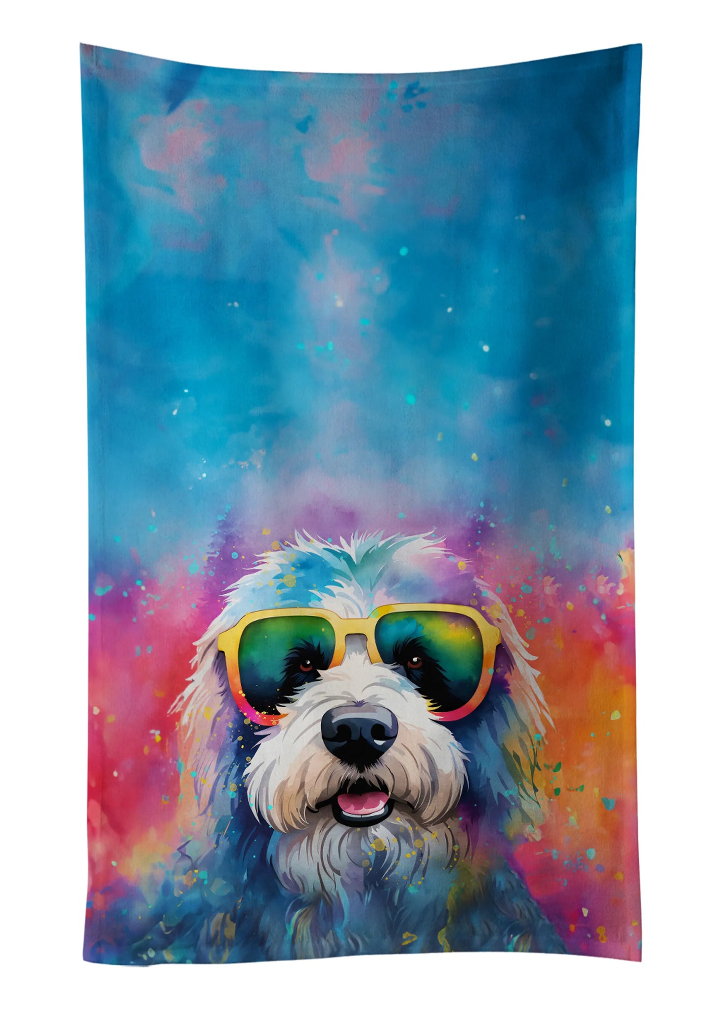 Dog Lover Kitchen Towel - Absorbent Cotton Dish Towel with Hippie Dog Design