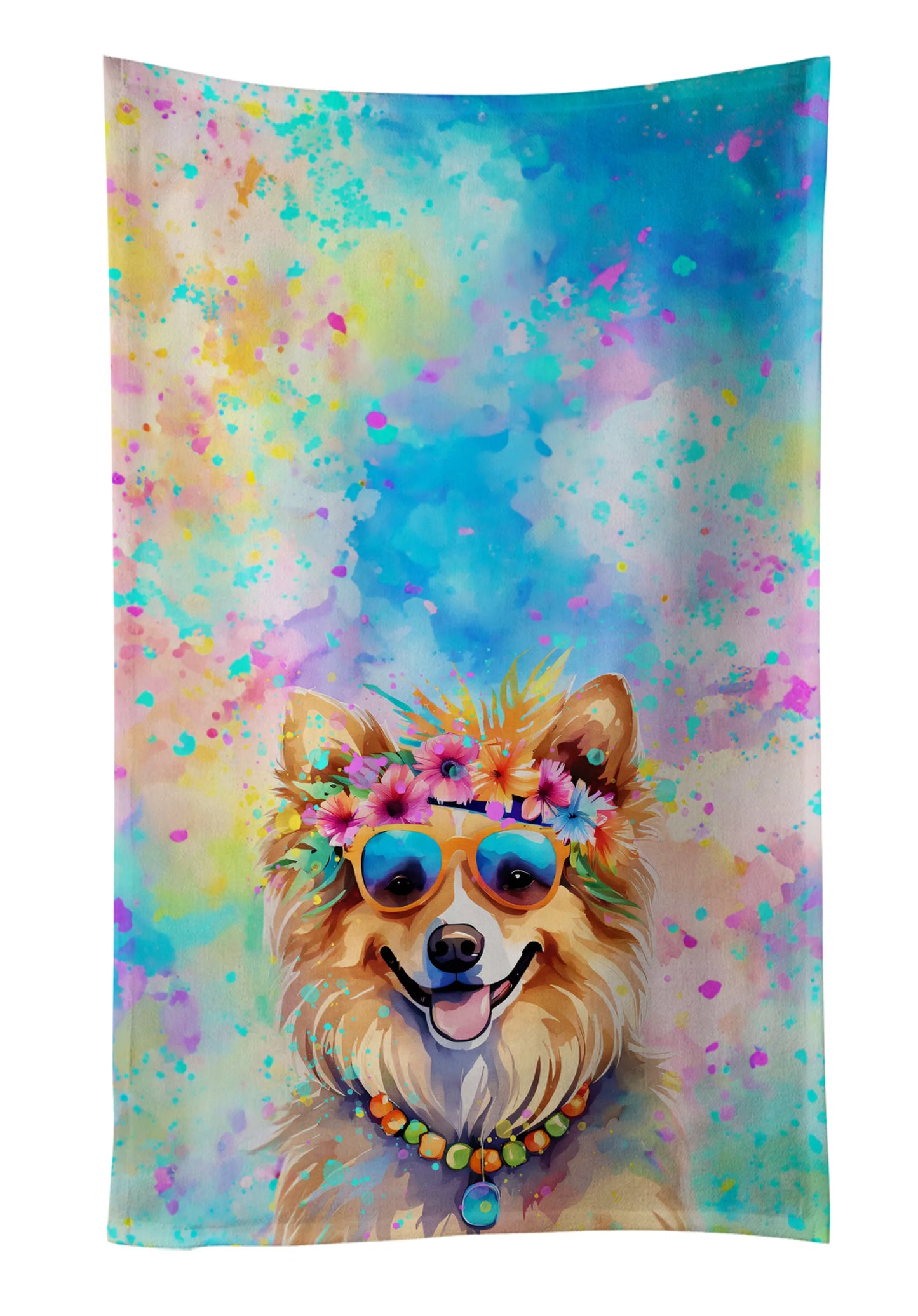 Dog Lover Kitchen Towel - Absorbent Cotton Dish Towel with Hippie Dog Design