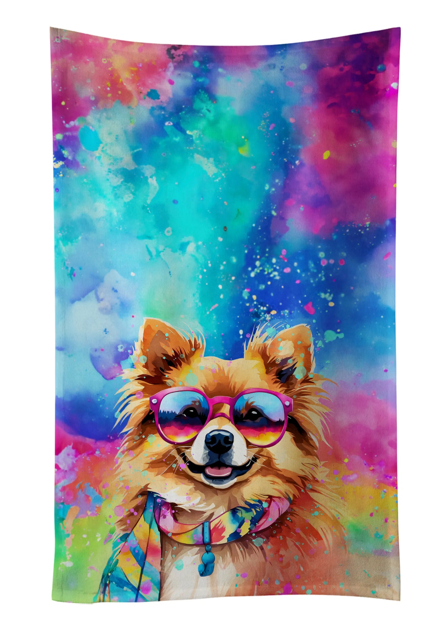 Dog Lover Kitchen Towel - Absorbent Cotton Dish Towel with Hippie Dog Design